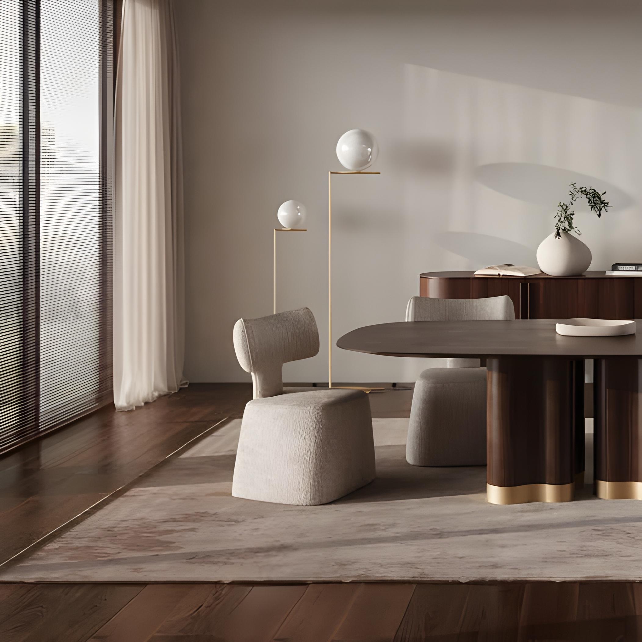 Table de salle à manger avec piédestaux laqués sculpturaux et ovales  Top en travertin céramique en vente 1