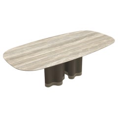 DIning Table With Sculptural Lacquered Pedestals & Oval  Ceramic Travertine Top