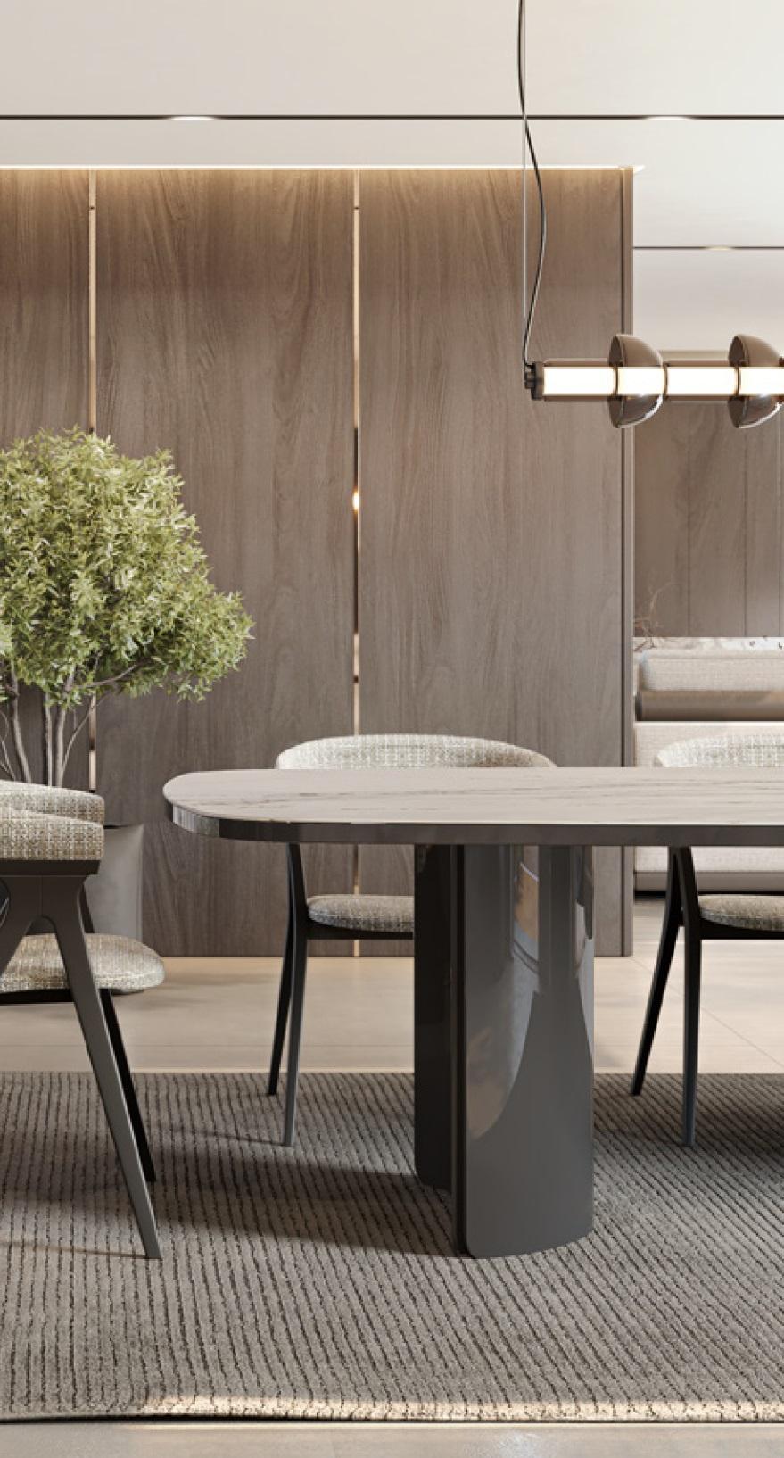 Table de salle à manger avec base sculpturale sur piédestal, finitions en laque mate ou brillante Neuf - En vente à NEW YORK, NY
