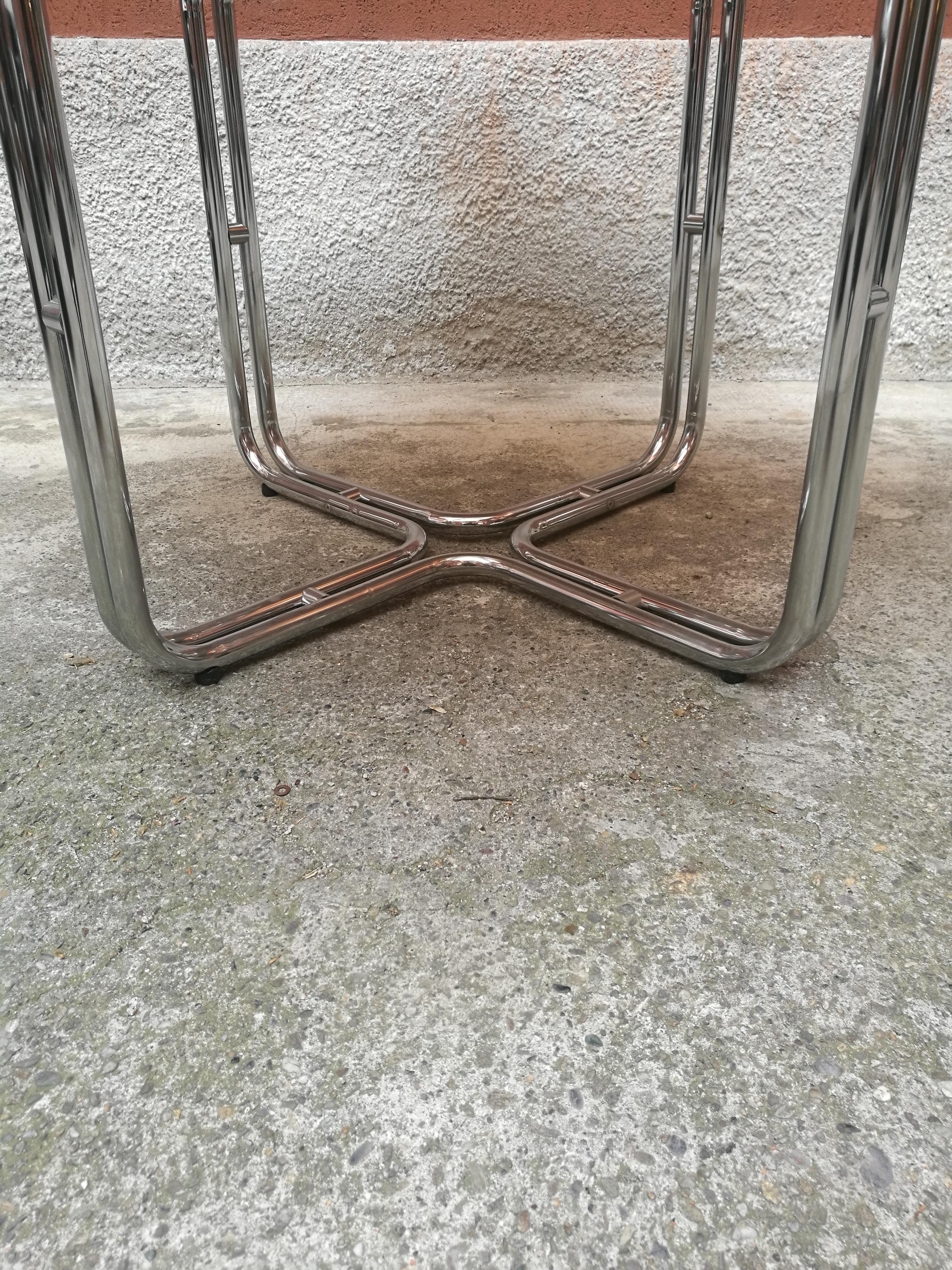 Dining Table with Smoky Glass Top and Chromed Metal Structure from 1970s 2