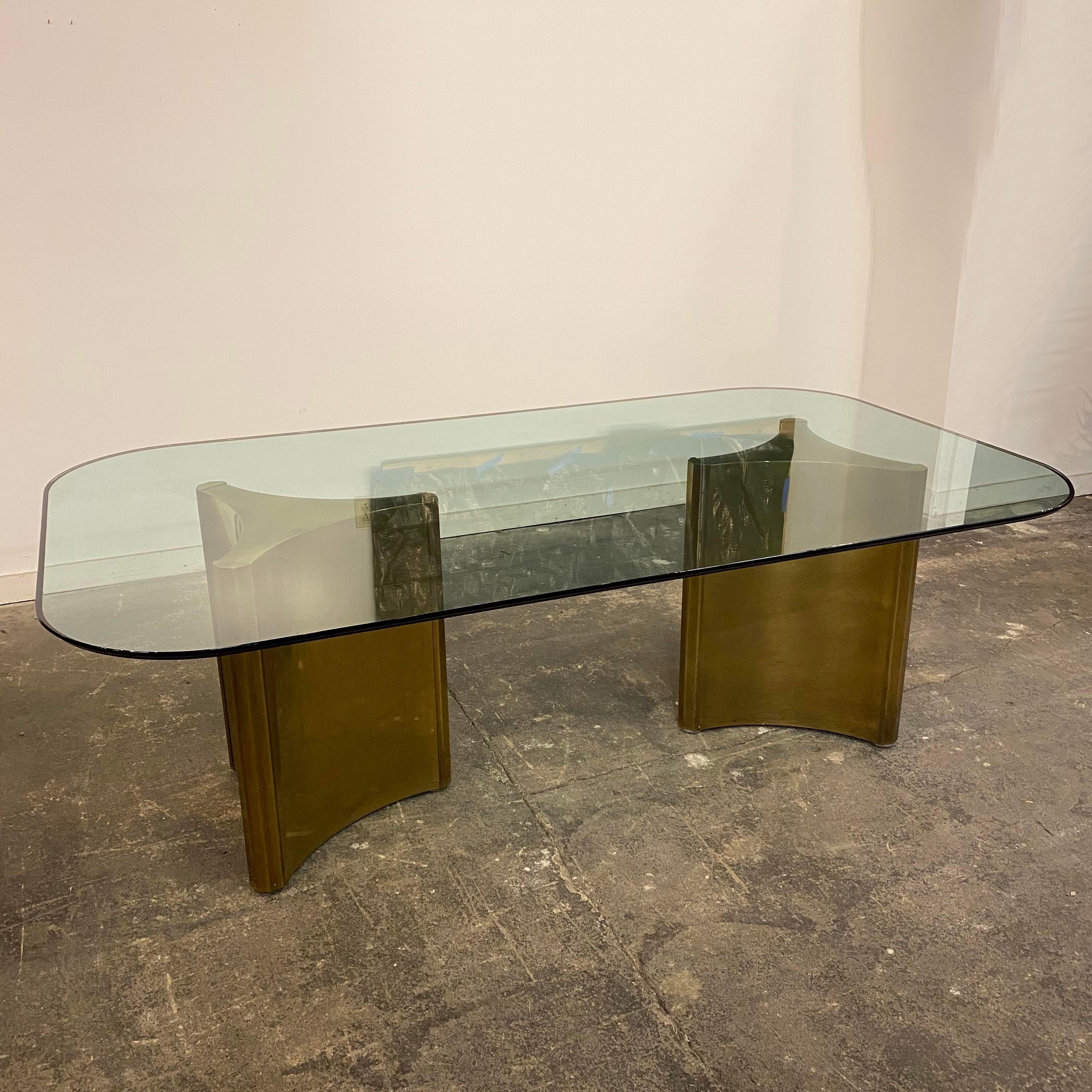 Mid-Century Modern Dining Table with Solid Brass Pedestals by Mastercraft