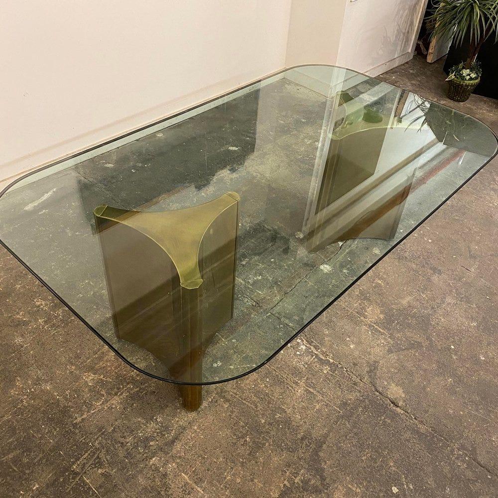 Late 20th Century Dining Table with Solid Brass Pedestals by Mastercraft