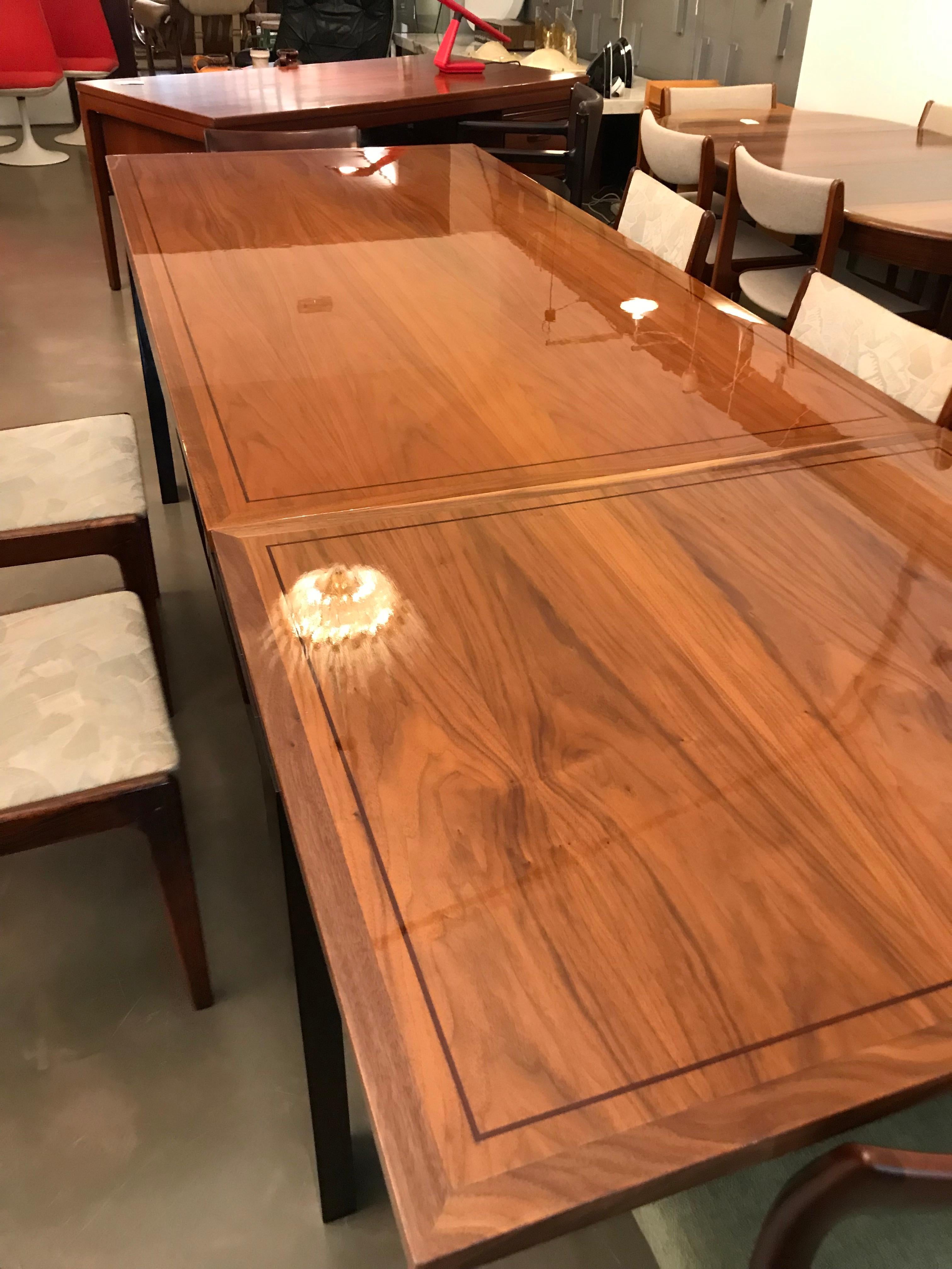 Portuguese Dining Table with Walnut Root Tabletop and Black Lacquered Steel Structure For Sale