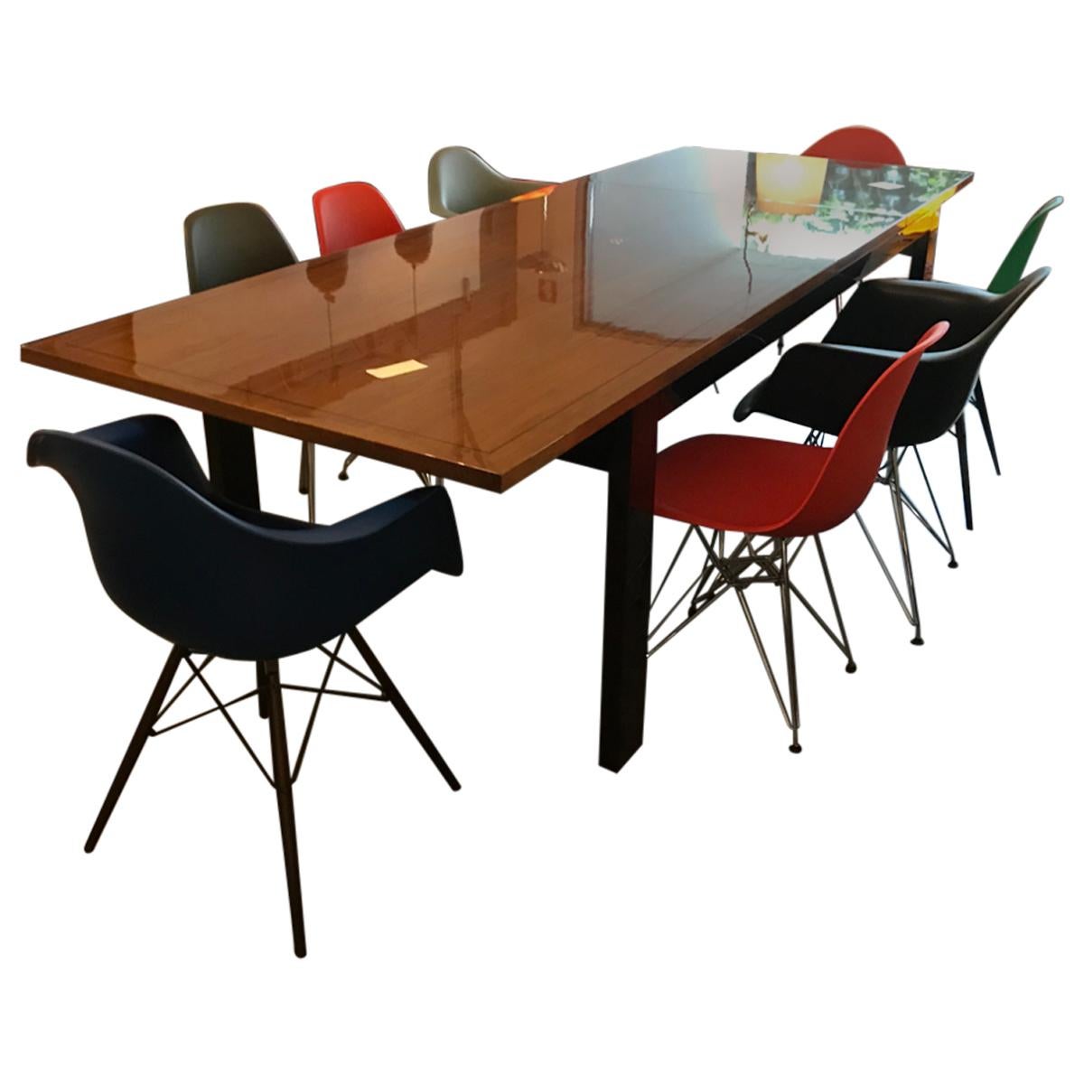 Dining Table with Walnut Root Tabletop and Black Lacquered Steel Structure For Sale