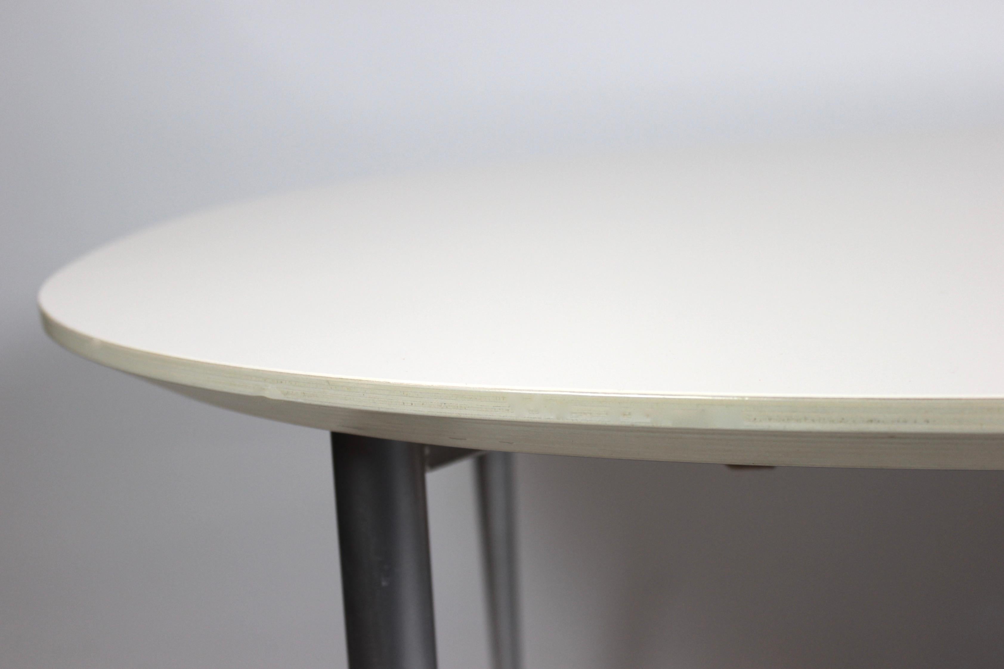 Scandinavian Modern Dining Table with White Laminate and Steel Legs of Danish Design