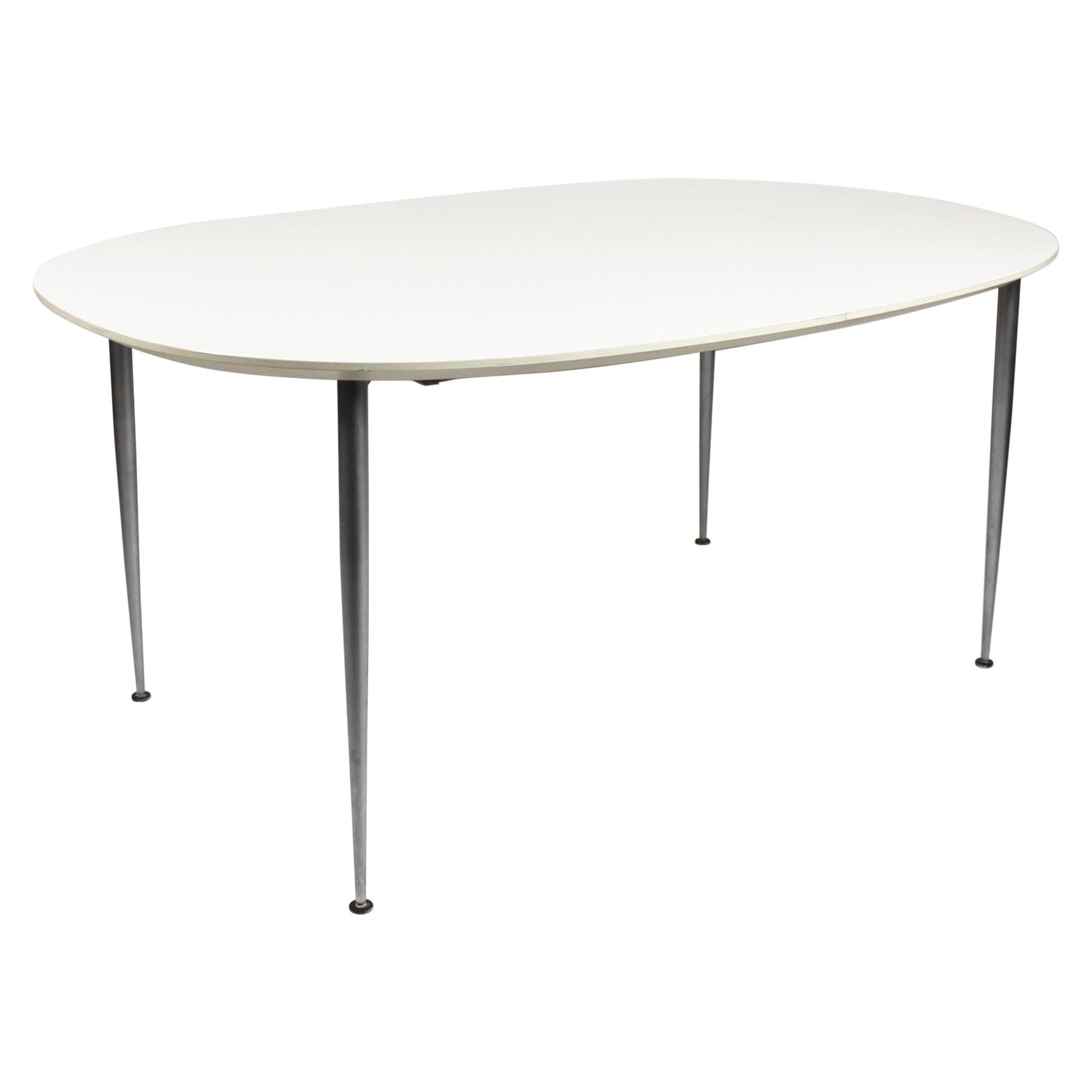 Dining Table with White Laminate and Steel Legs of Danish Design