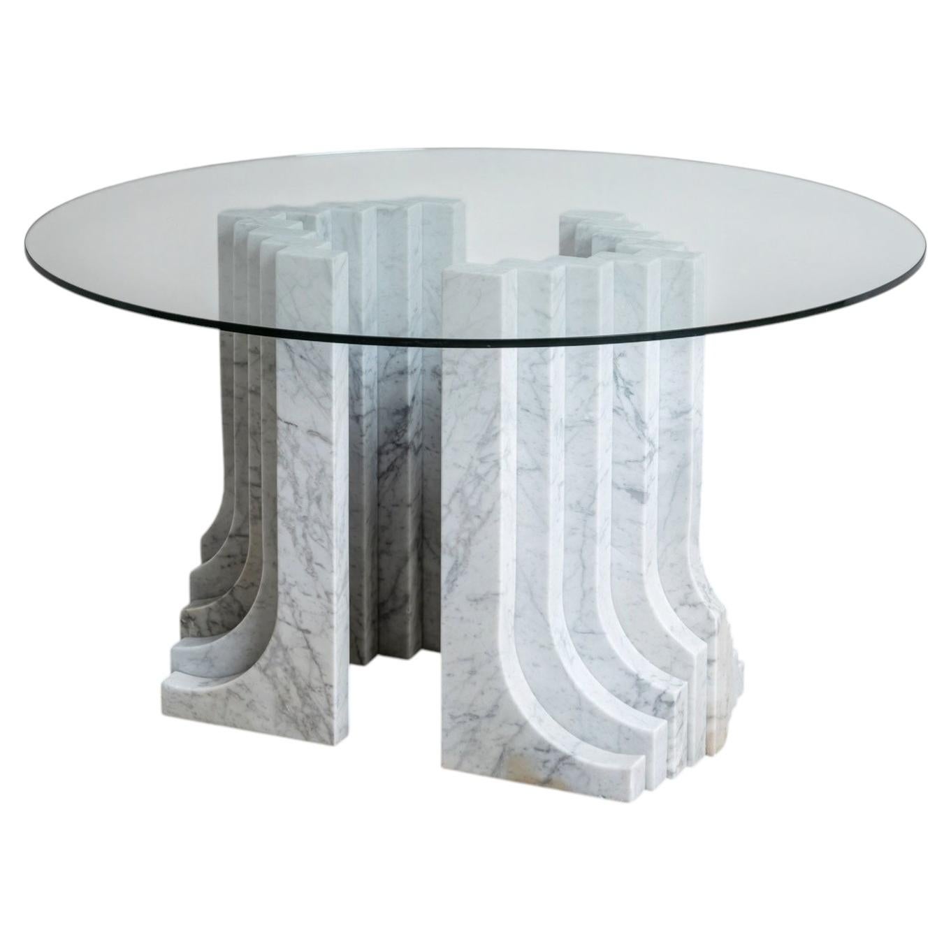 Dining Table with White Marble Columns, attributed to Carlo Scarpa, Italy, 1970 For Sale