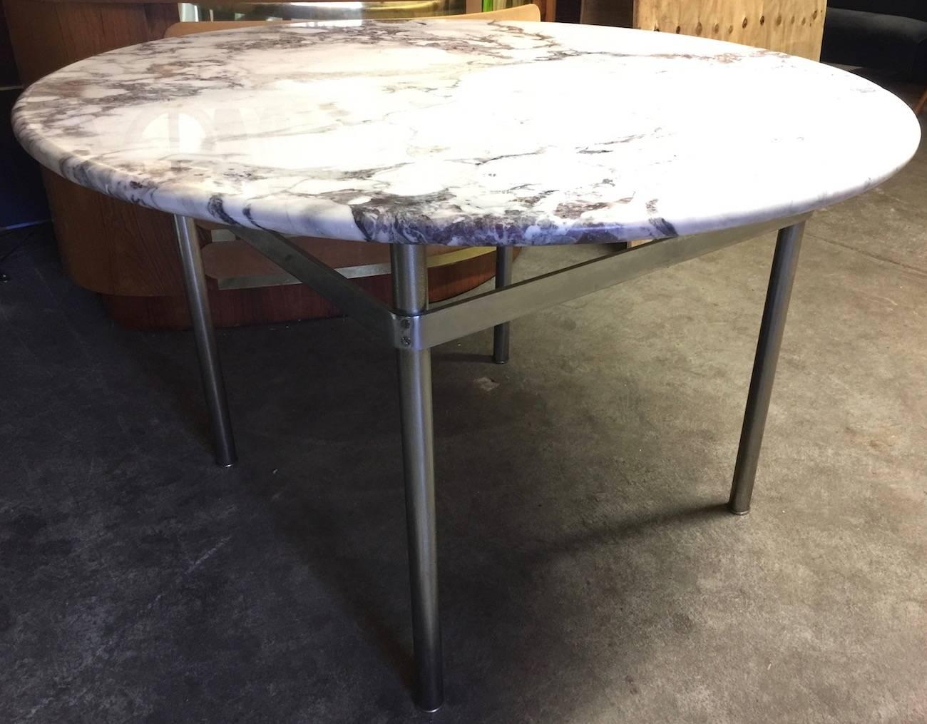 Mid-Century Modern Dining Table with Wonderful Marble Top and Matt Chromed Base