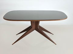Dining Table with Wooden Structure and Tinted Glass Top