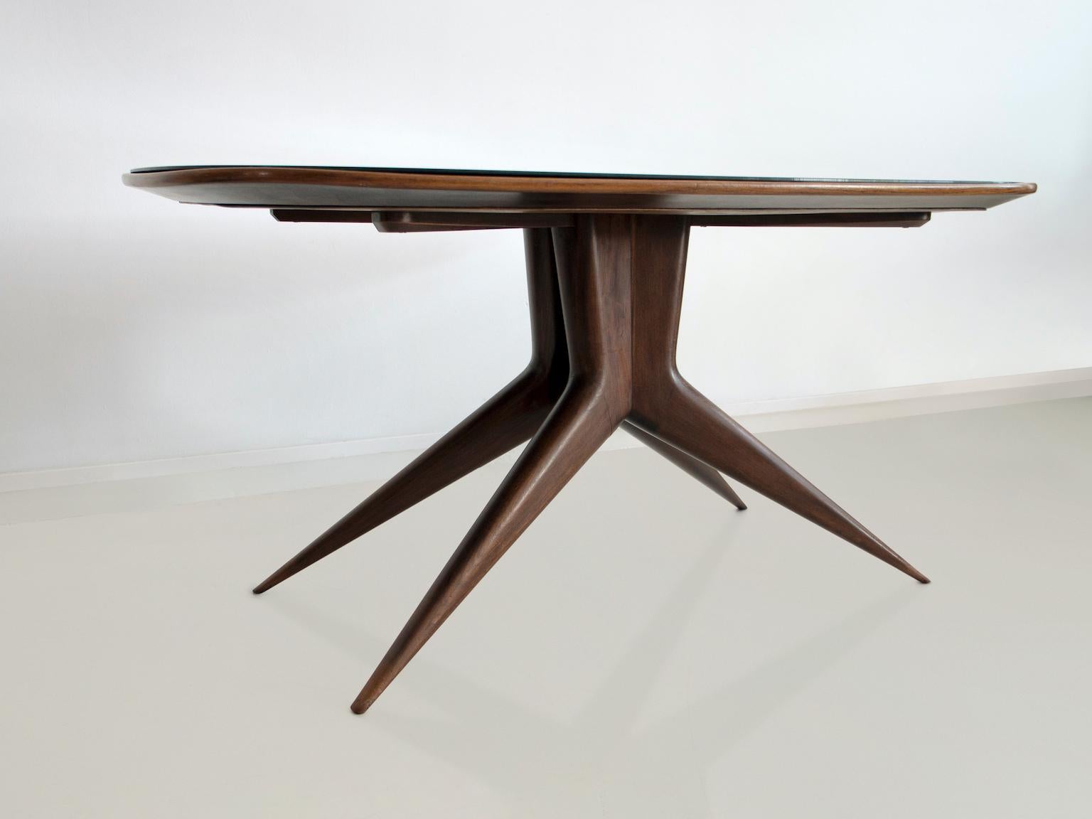 Dining Table with Wooden Structure and Tinted Glass Top In Good Condition In Madrid, ES