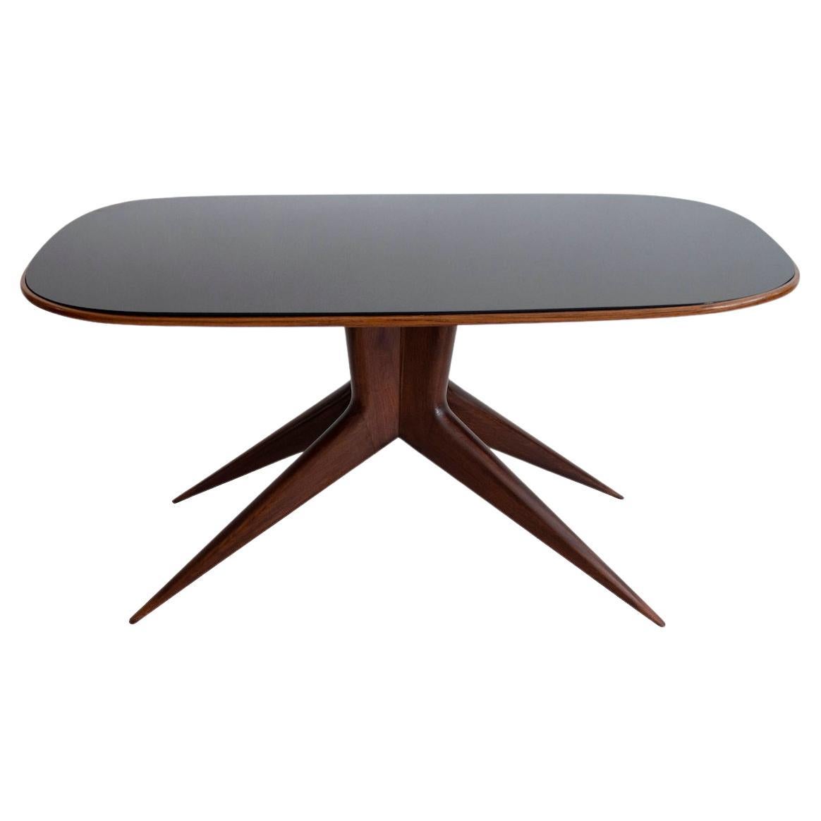 Dining Table with Wooden Structure and Tinted Glass Top