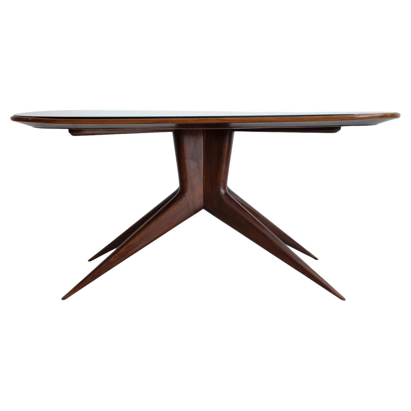 Dining Table with Wooden Structure and Tinted Glass Top