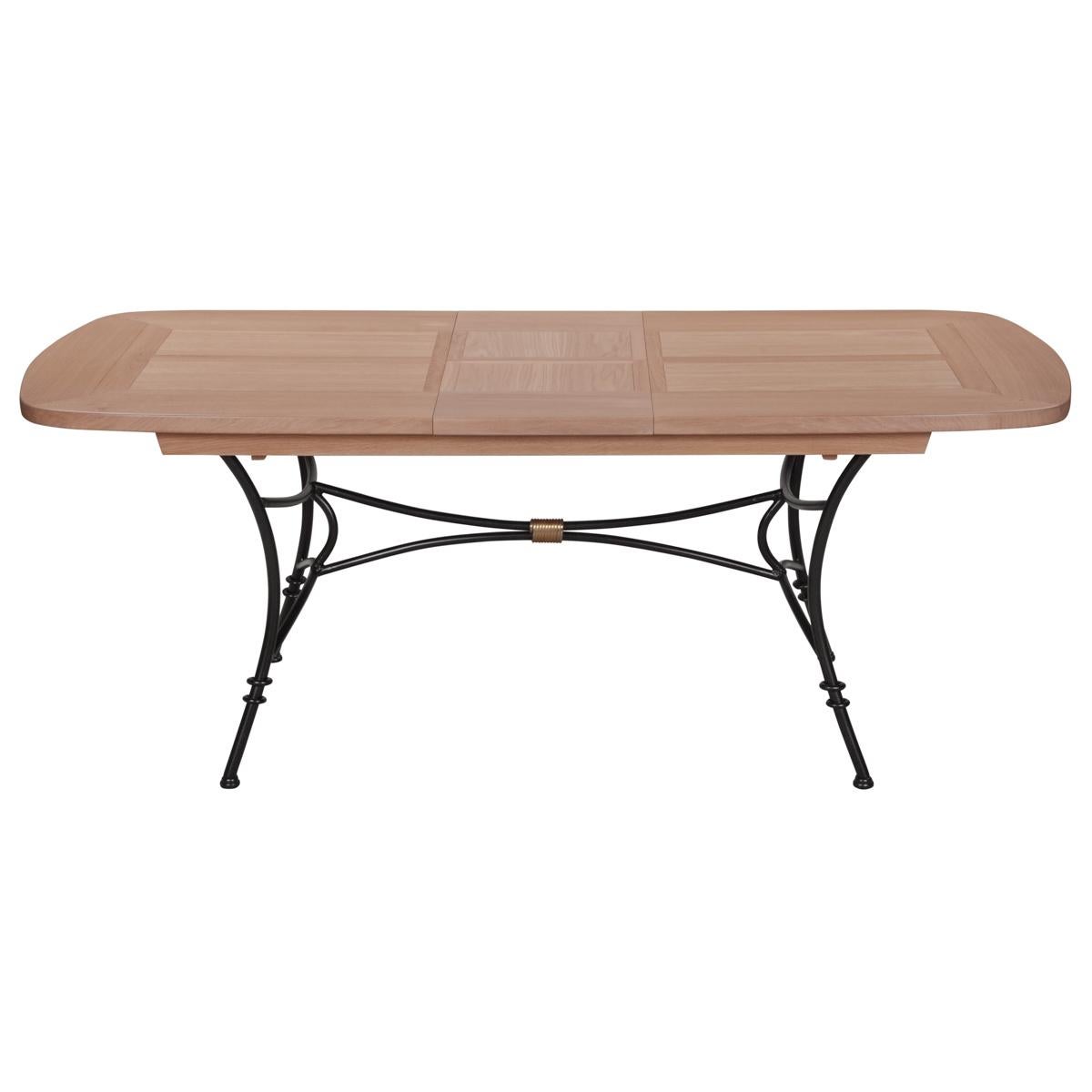 Mesa de hierro forjado con tablero de roble macizo y extensiones Neoclásico en venta
