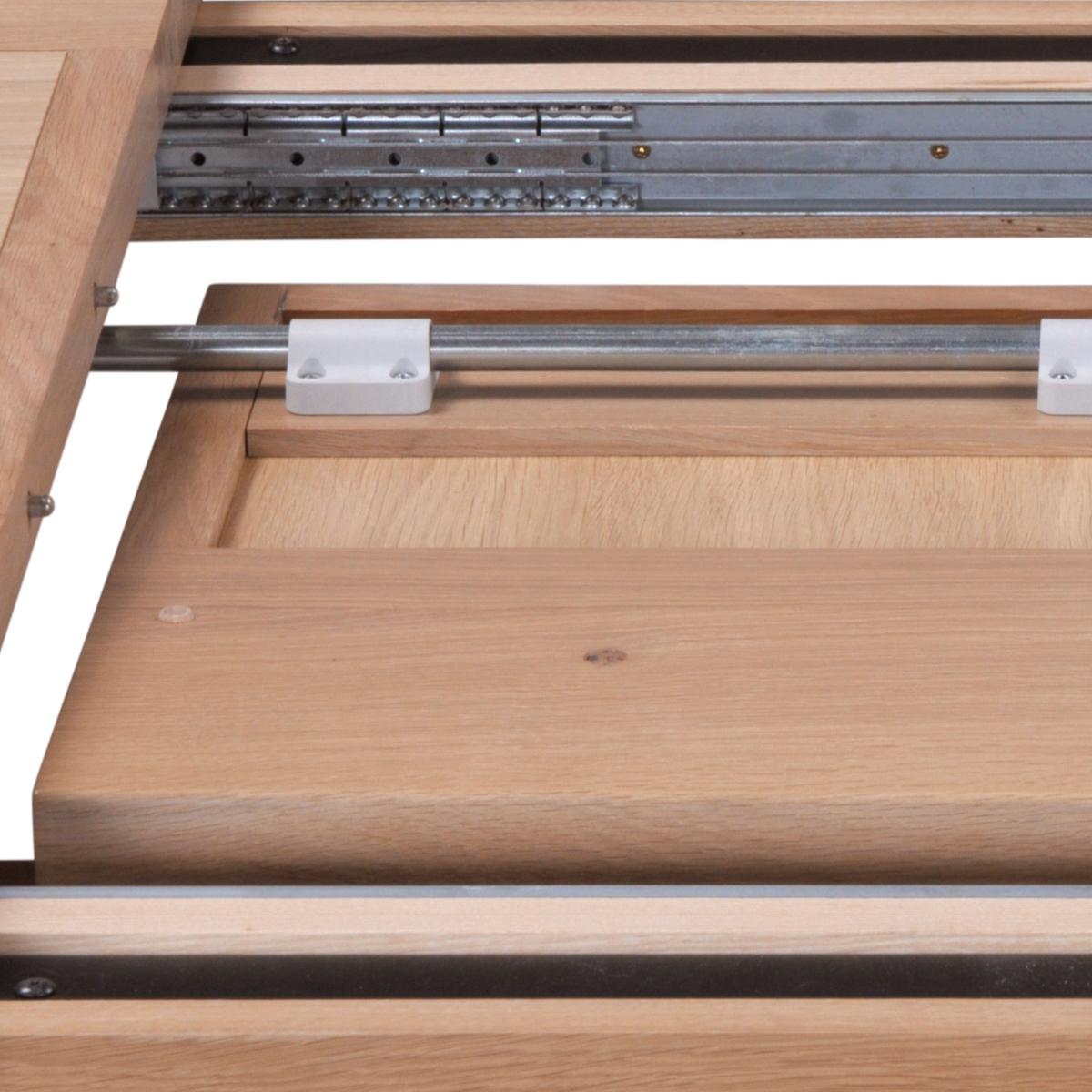 Mesa de hierro forjado con tablero de roble macizo y extensiones Francés en venta