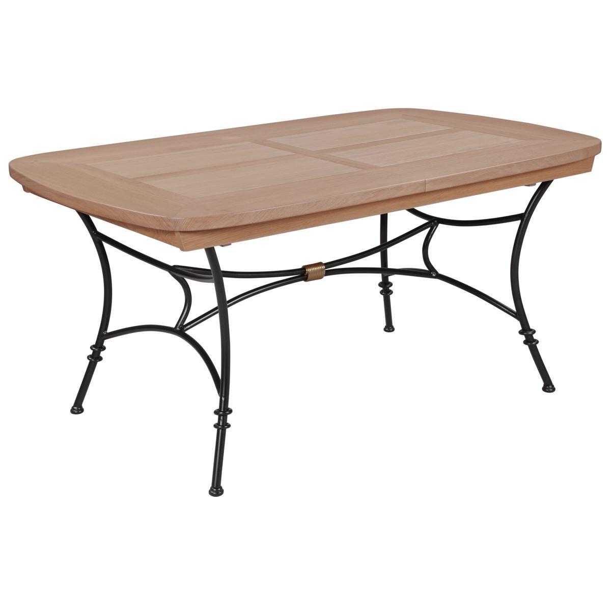 Mesa de hierro forjado con tablero de roble macizo y extensiones en venta 1