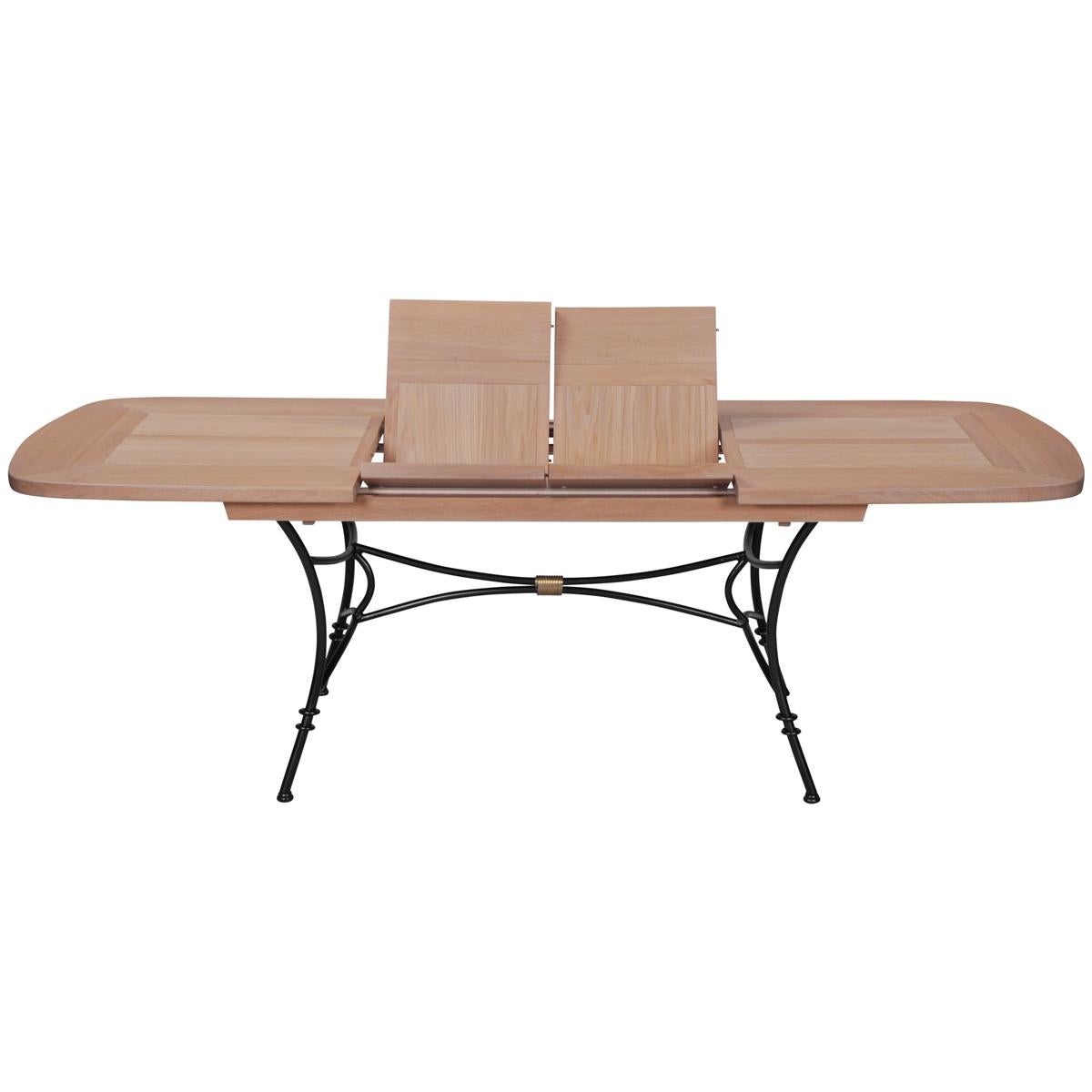 Mesa de hierro forjado con tablero de roble macizo y extensiones Hierro forjado en venta
