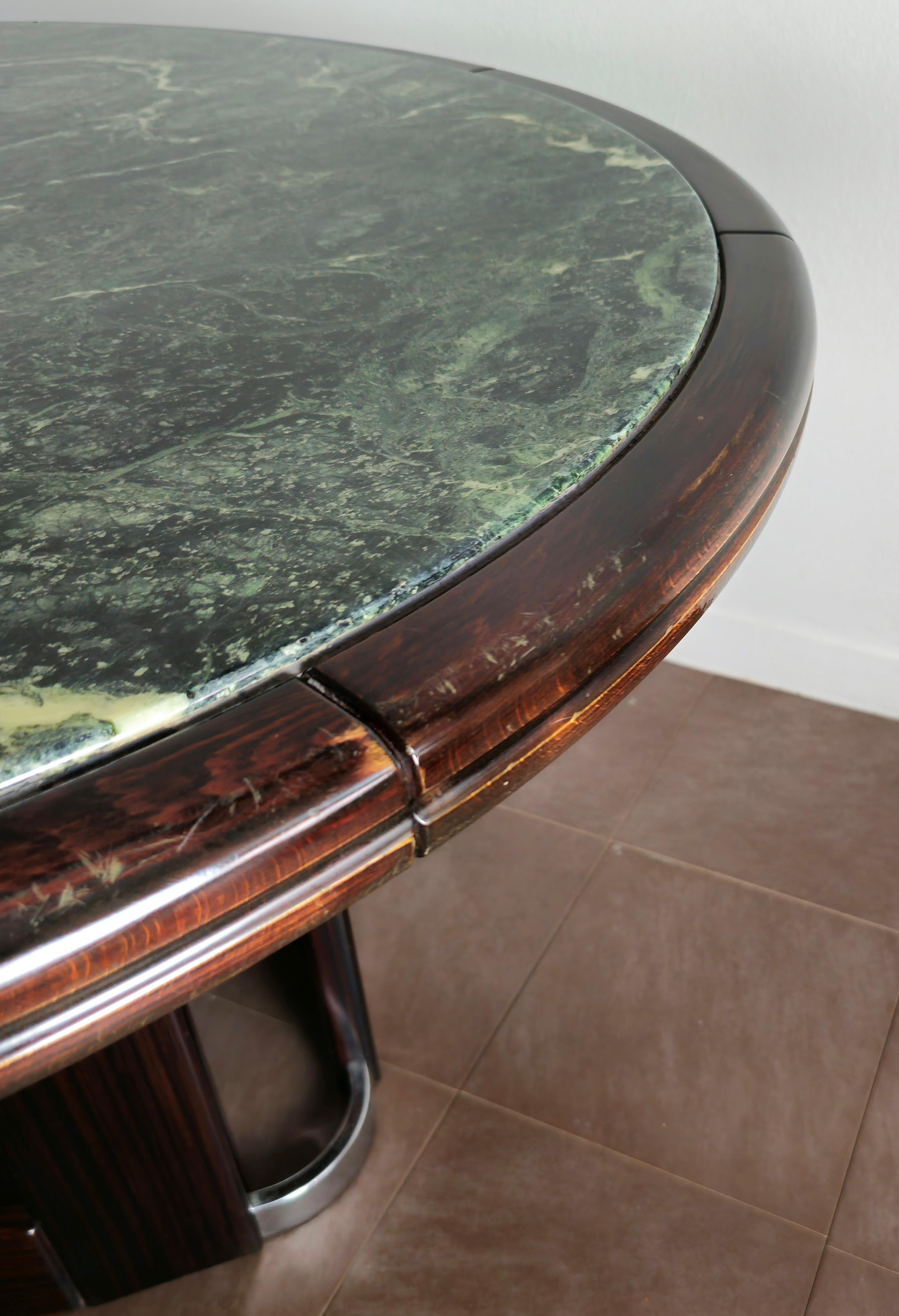 Dining Table Wood Marble Green Round Mid-century Italian Design 1970s For Sale 6