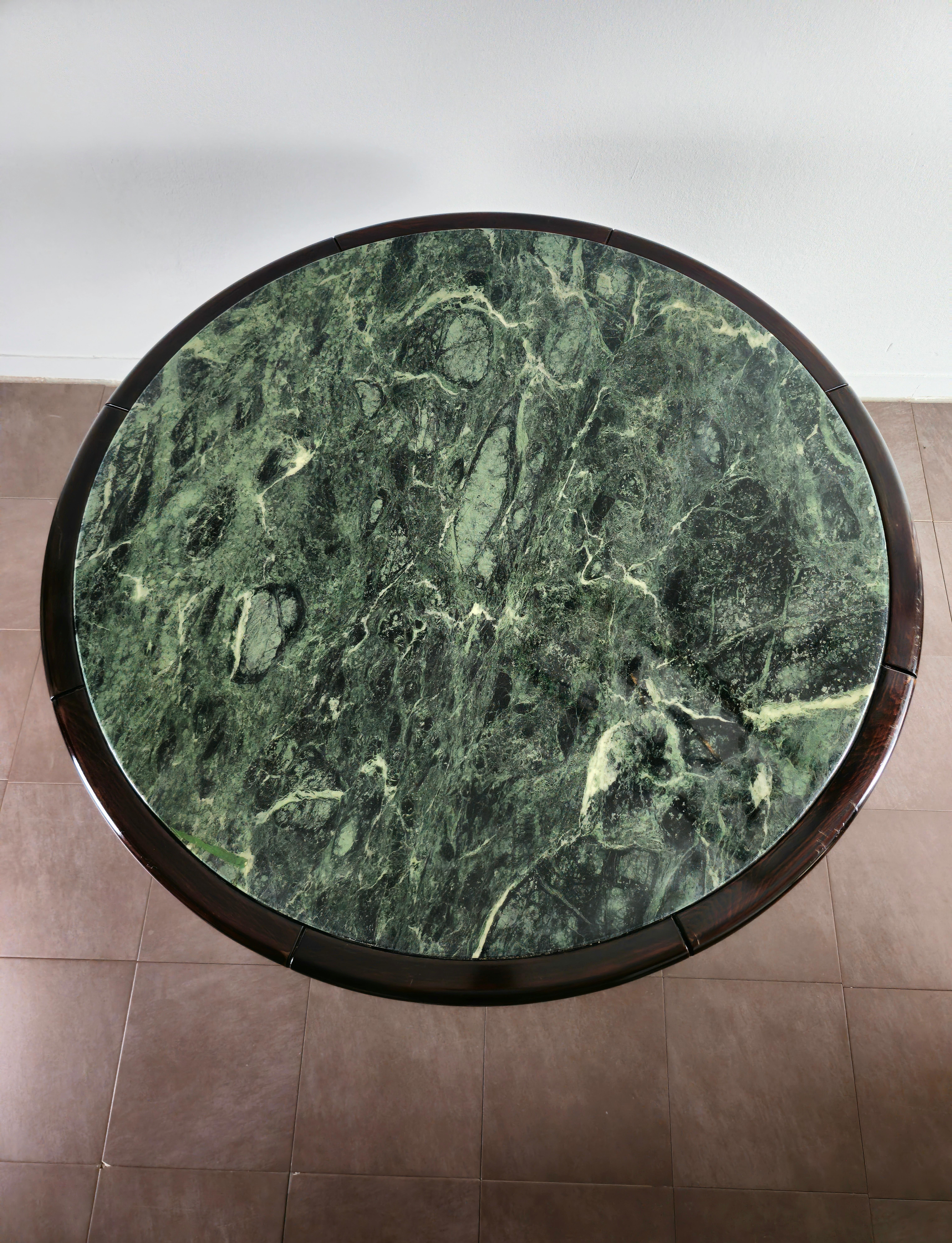 Mid-Century Modern Dining Table Wood Marble Green Round Mid-century Italian Design 1970s For Sale