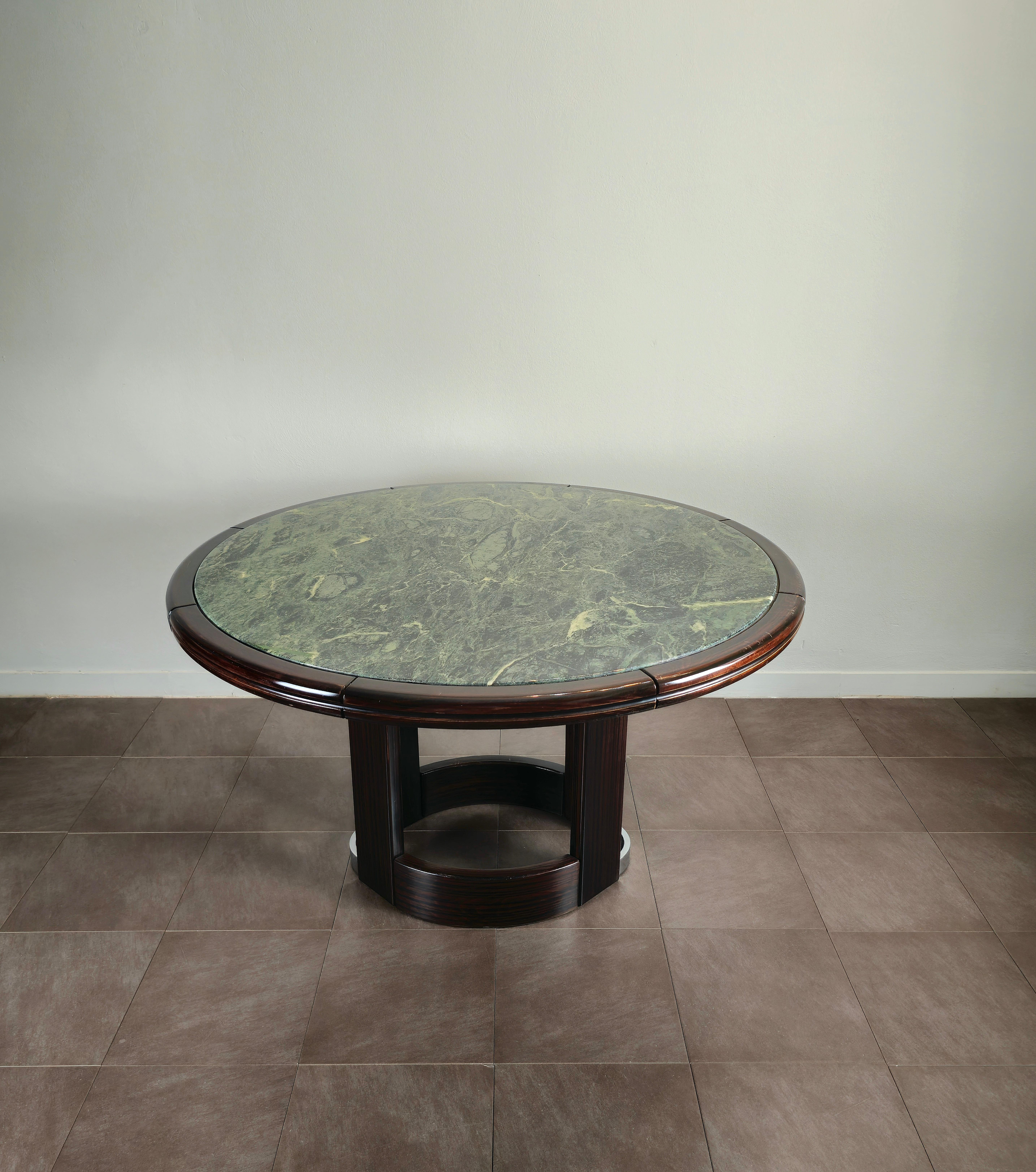 Table de salle à manger ronde italienne du milieu du siècle dernier en bois et marbre vert, années 1970 en vente 1