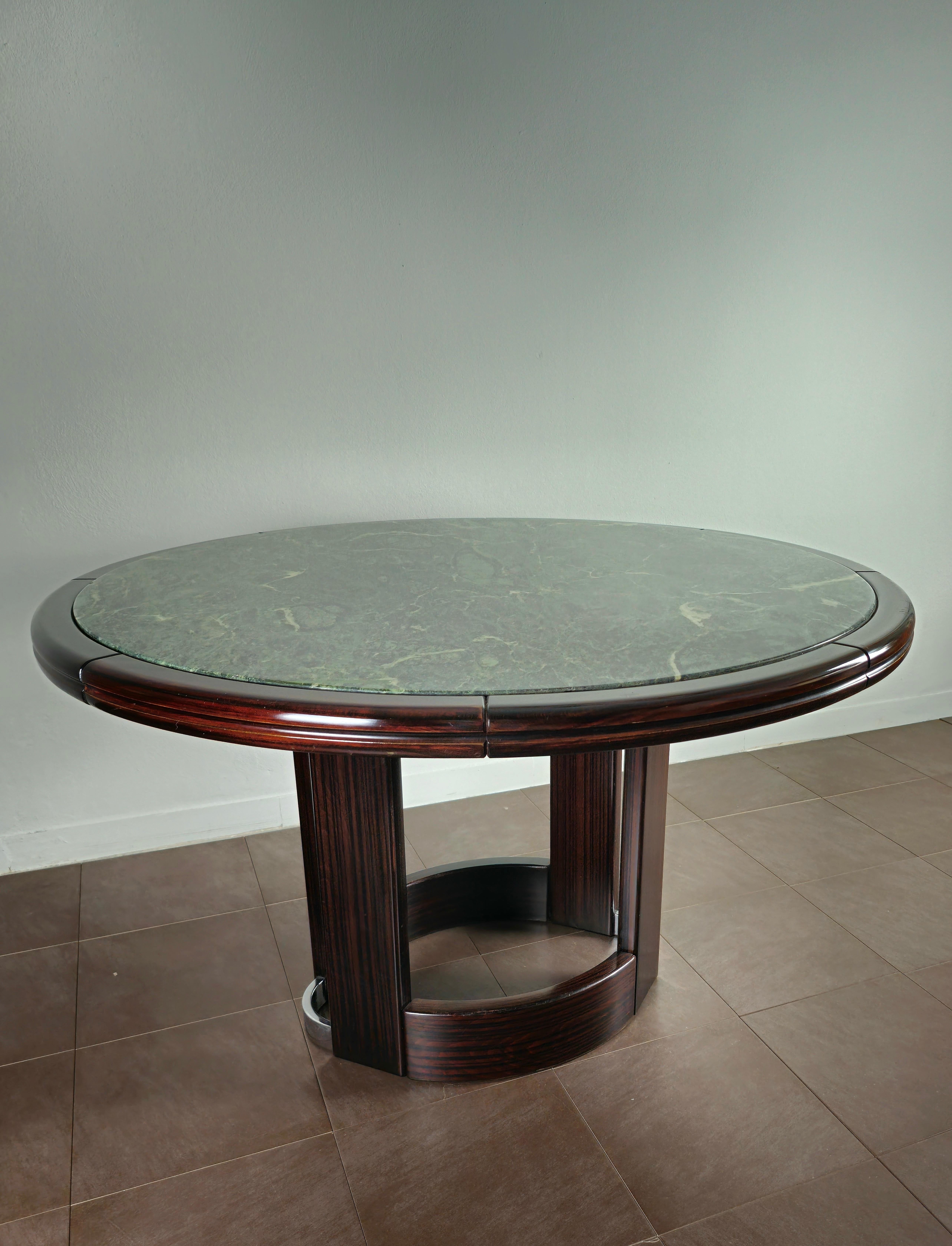 Dining Table Wood Marble Green Round Mid-century Italian Design 1970s For Sale 2
