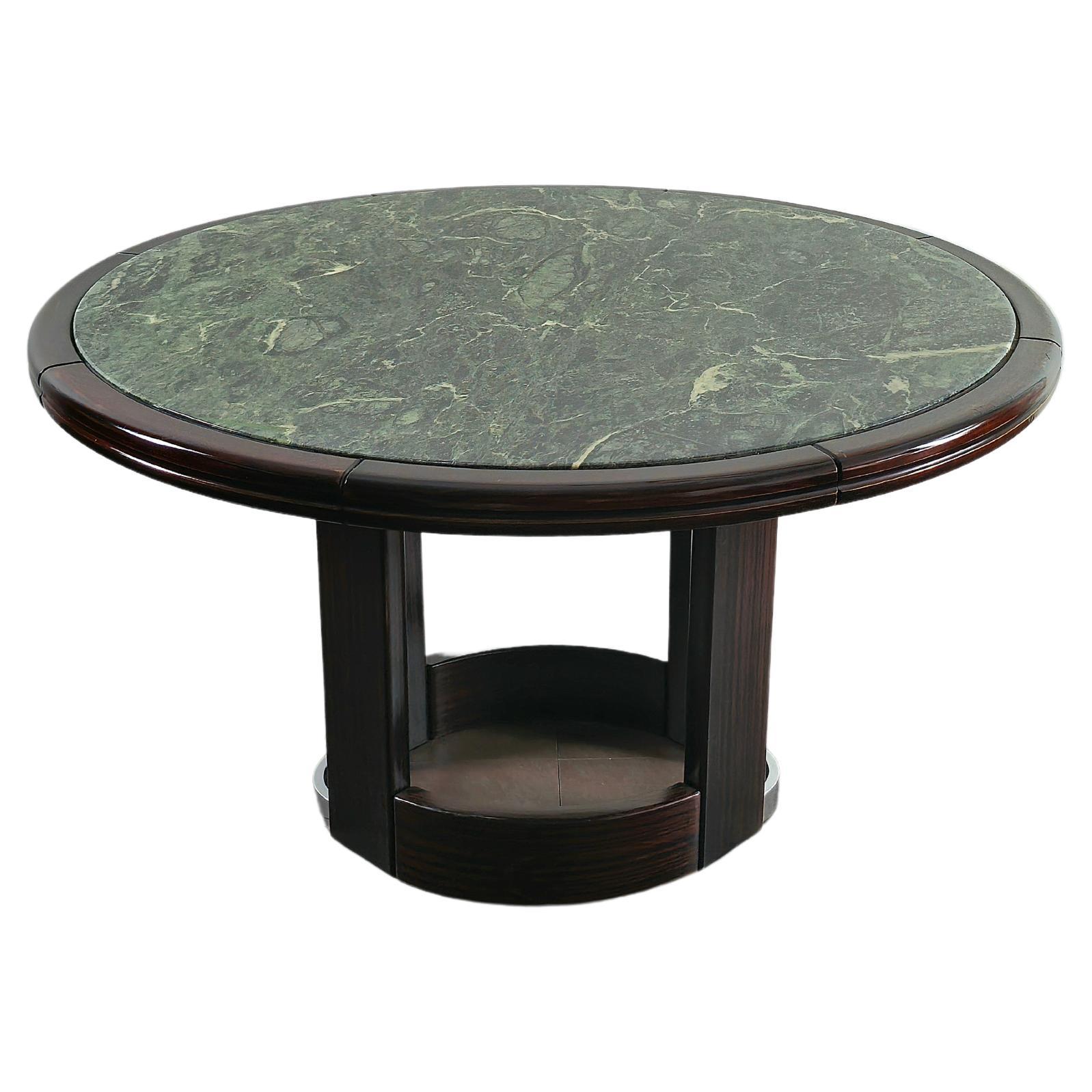 Dining Table Wood Marble Green Round Mid-century Italian Design 1970s For Sale