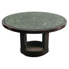 Used Dining Table Wood Marble Green Round Mid-century Italian Design 1970s