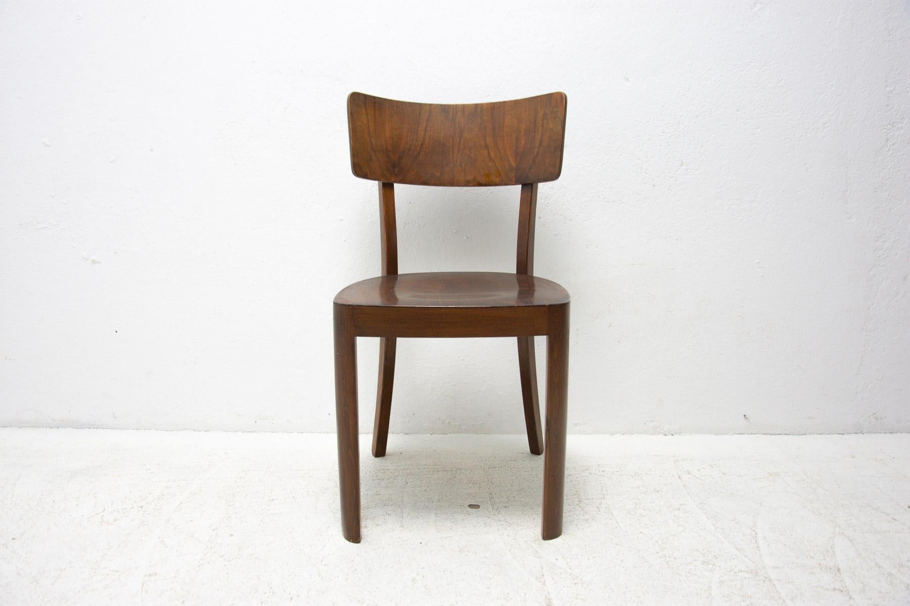 Wood Dining Walnut Chairs by Ton, Czechoslovakia, 1950s, Set of 3