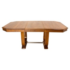 Vintage Dining Walnut Table with Central Extension  Art Déco Period, circa 1930 France