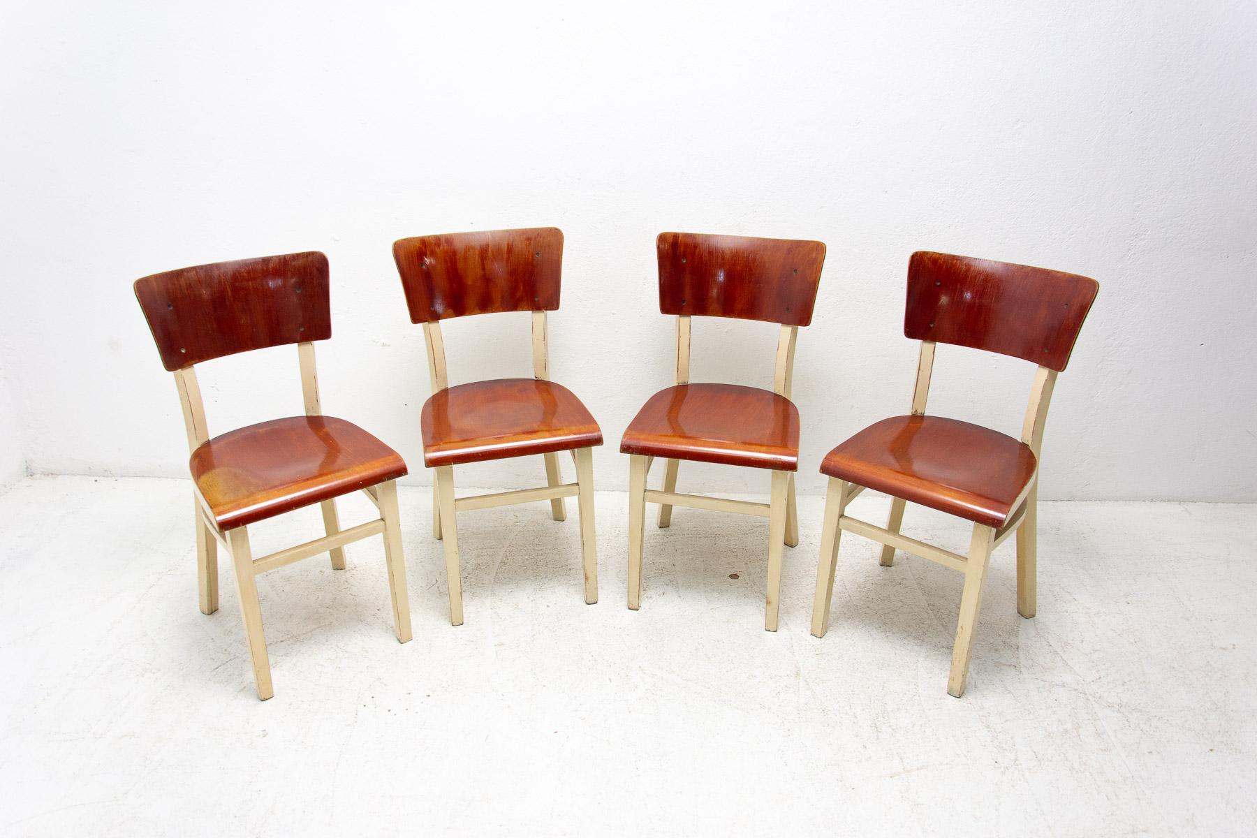 Mid-Century Modern Dining Wooden Chairs, Czechoslovakia, 1950´s, Set of 4