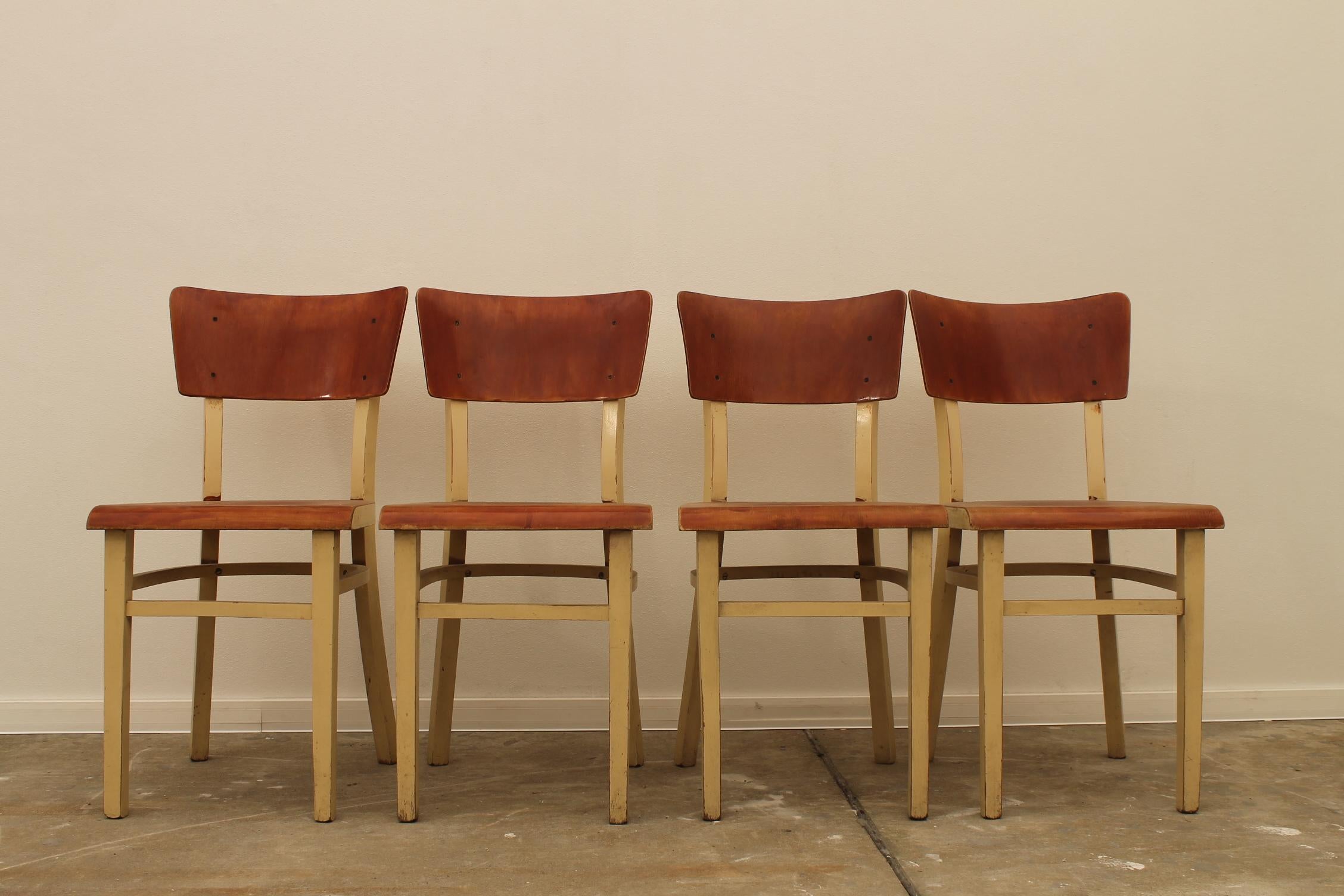 Mid-Century Modern Dining Wooden Chairs, Czechoslovakia, 1950s, Set of 4