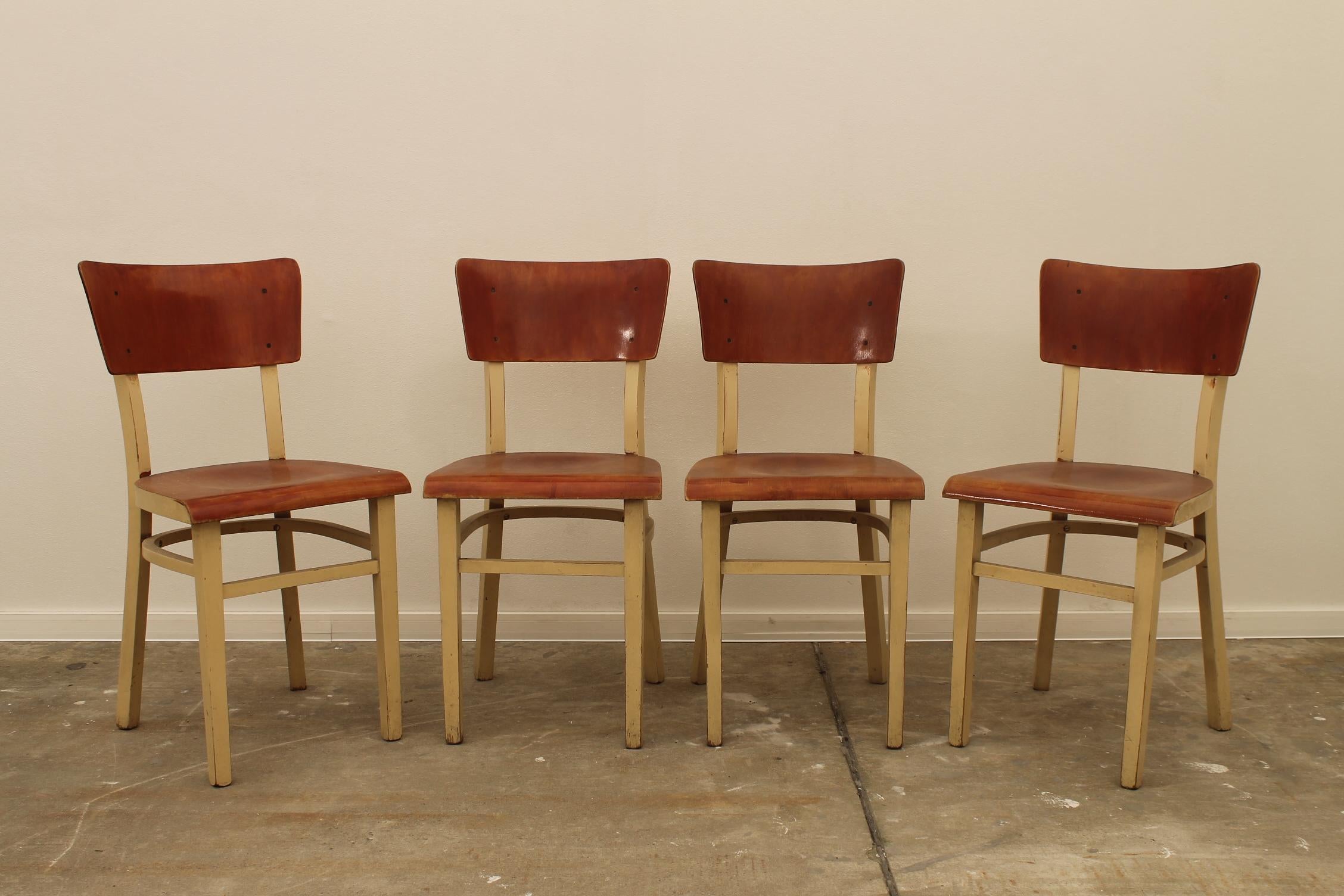 20th Century Dining Wooden Chairs, Czechoslovakia, 1950s, Set of 4