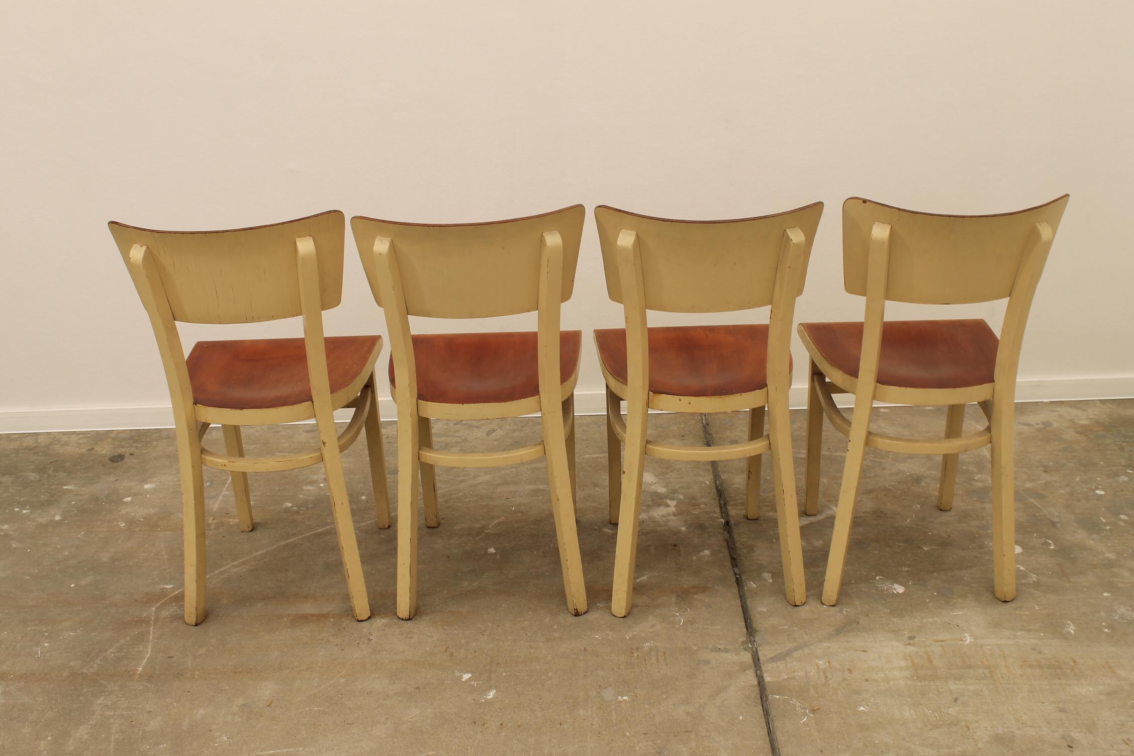 Dining Wooden Chairs, Czechoslovakia, 1950s, Set of 4 3