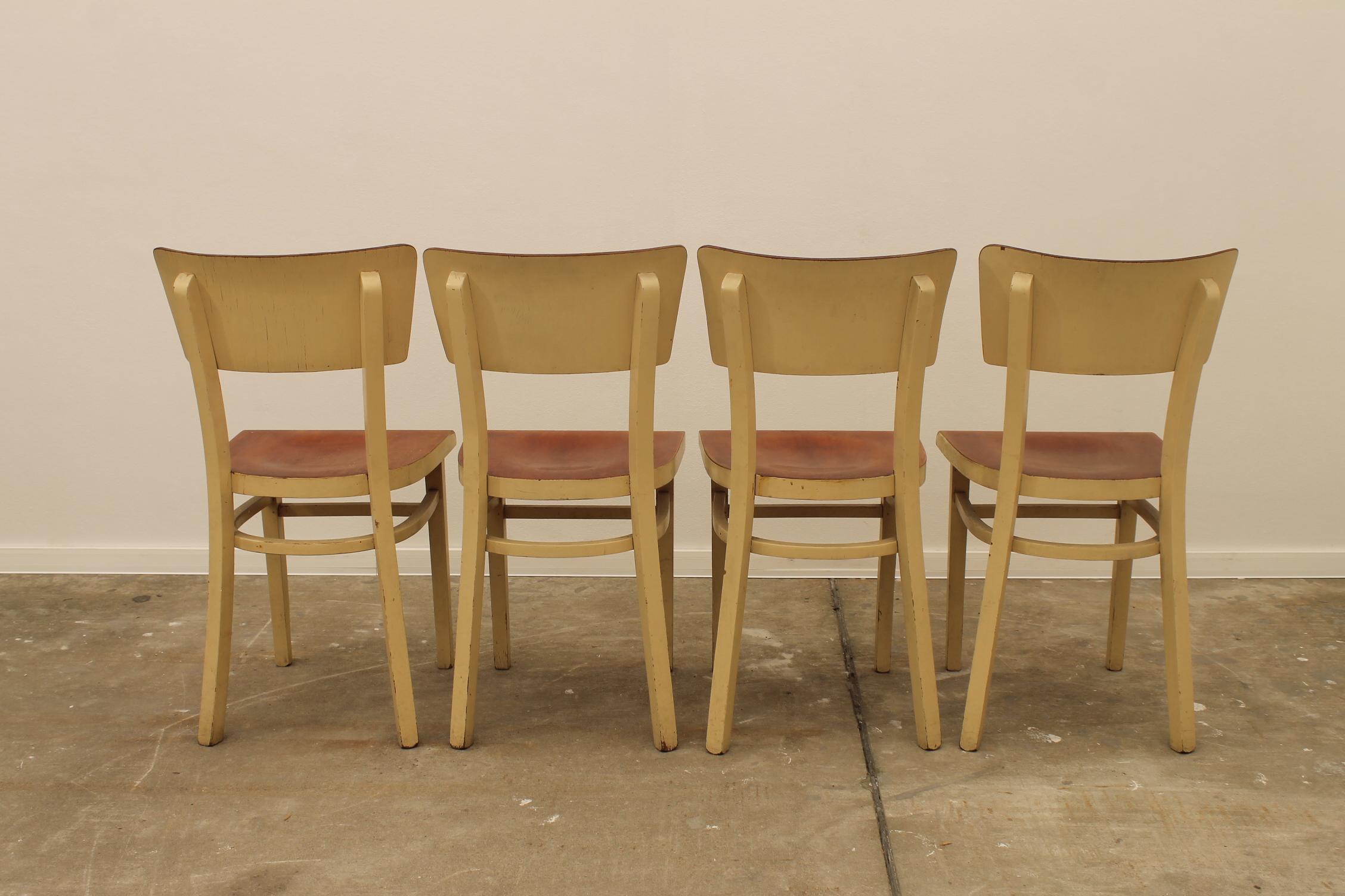 Dining Wooden Chairs, Czechoslovakia, 1950s, Set of 4 4