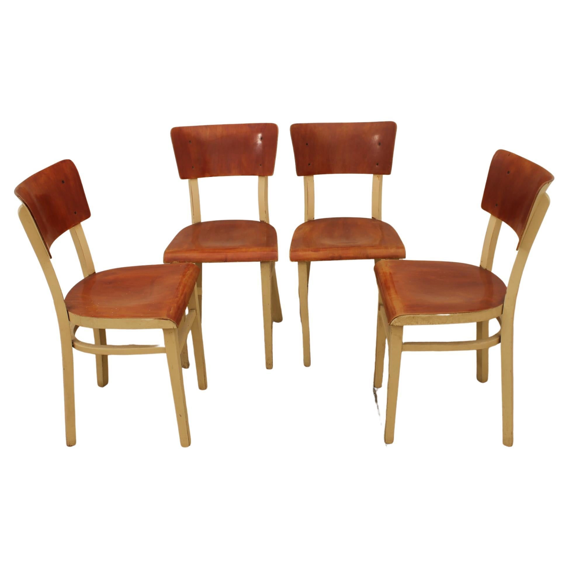 Dining Wooden Chairs, Czechoslovakia, 1950s, Set of 4