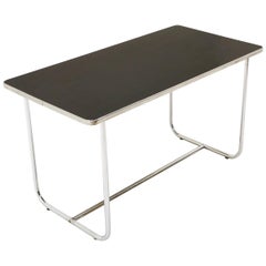 Dining / Work Table by Wolfgang Hoffmann, Tubular Chrome and Black Laminate