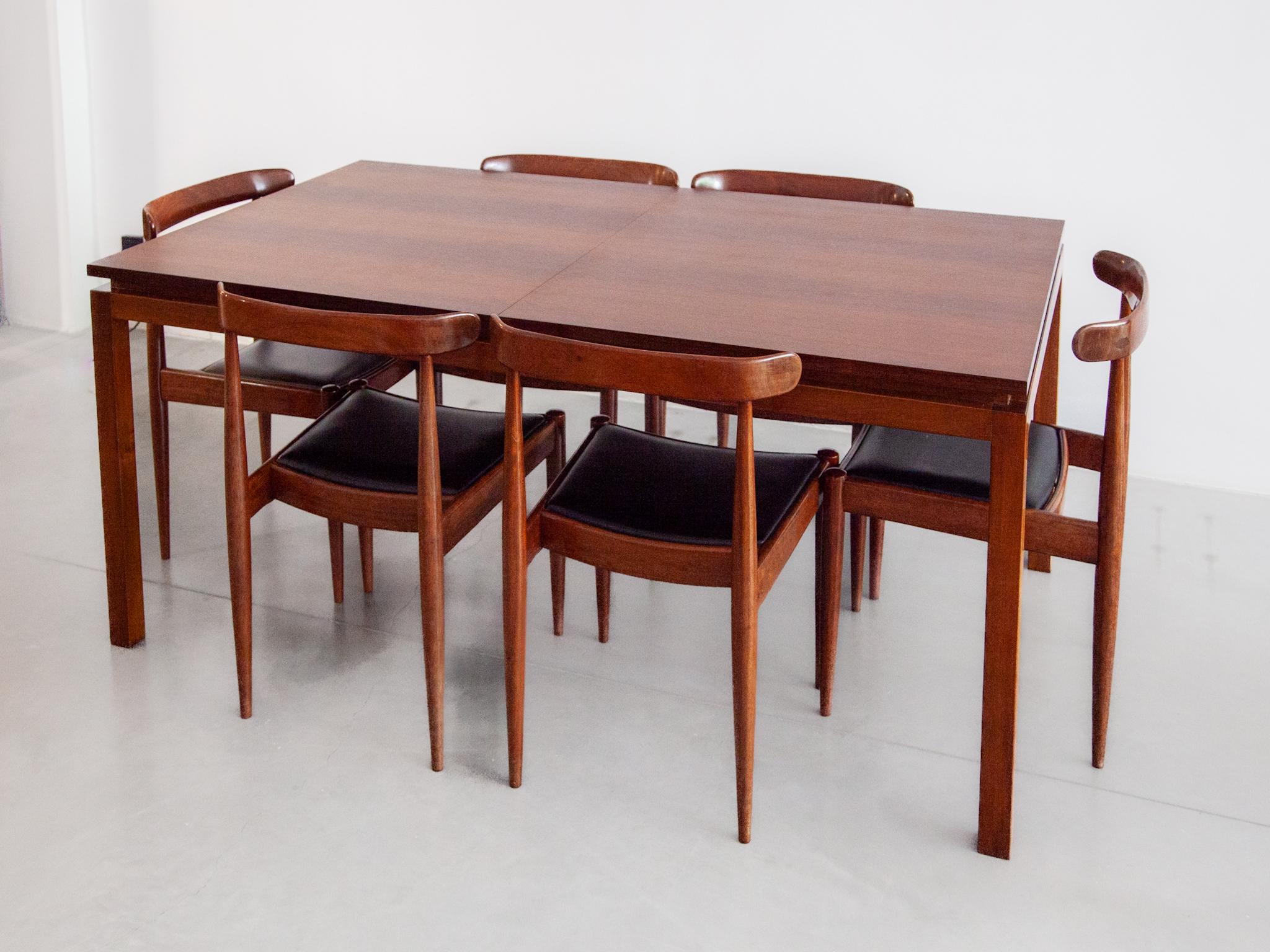 Esszimmer-Set und sechs Stühle von Alfred Hendrickx für Belform, 1960er Jahre (Moderne der Mitte des Jahrhunderts) im Angebot