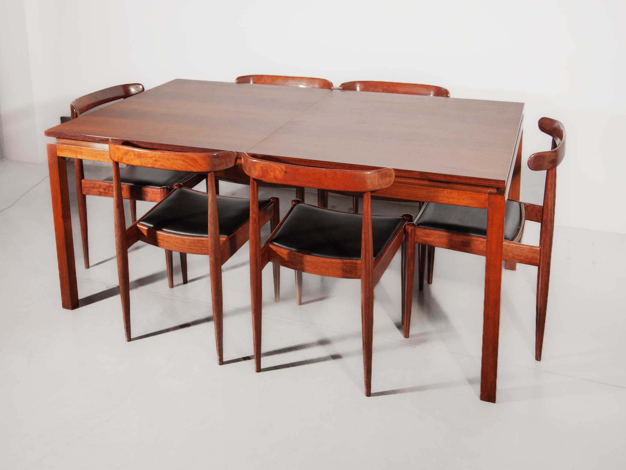 Esszimmer-Set und sechs Stühle von Alfred Hendrickx für Belform, 1960er Jahre (Handgefertigt) im Angebot
