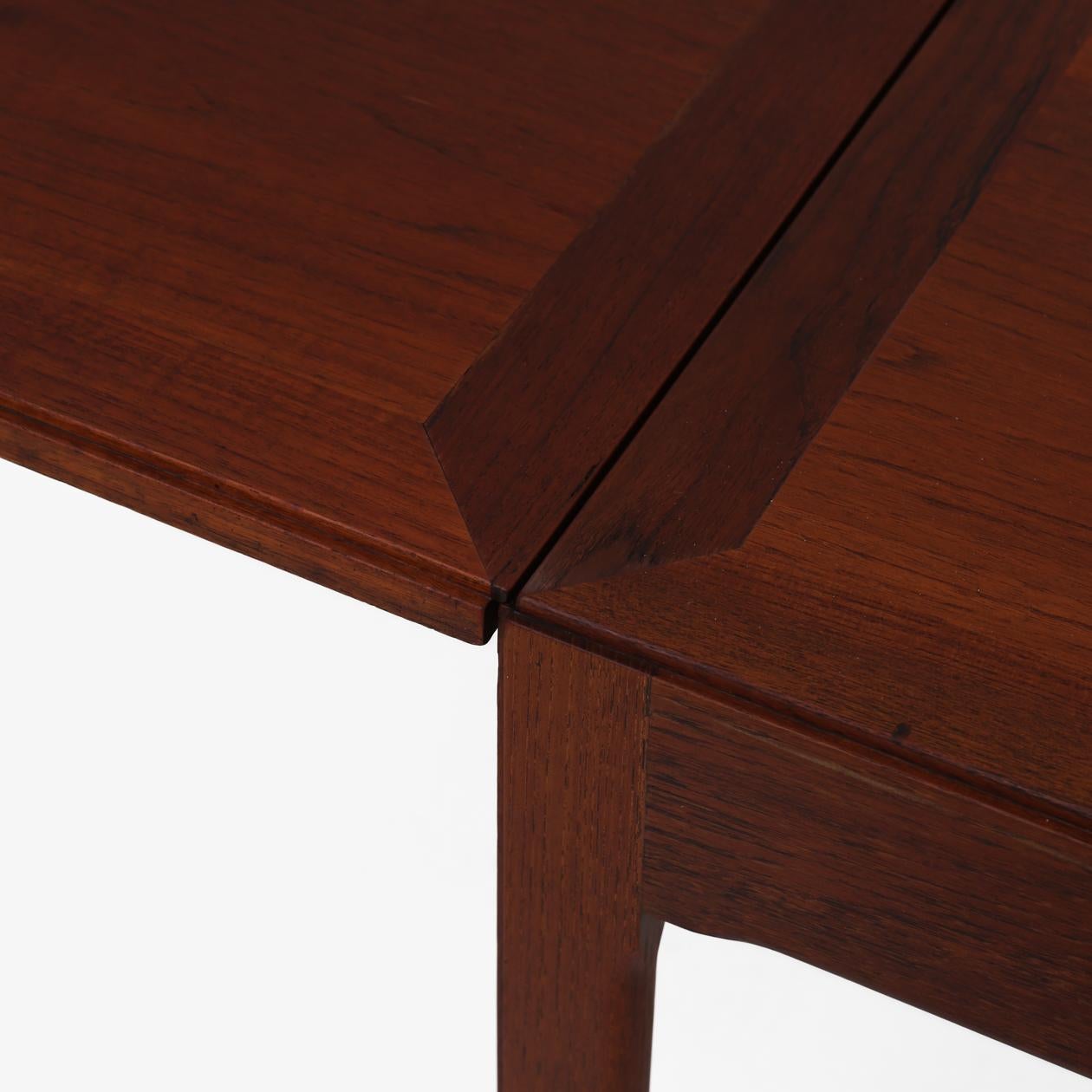 Rare dining table/work table in teak with flaps and profiled edges. Additional length: 120 cm. Folke Pålsson & Erik Ole Jørgensen / K. Thomsen.