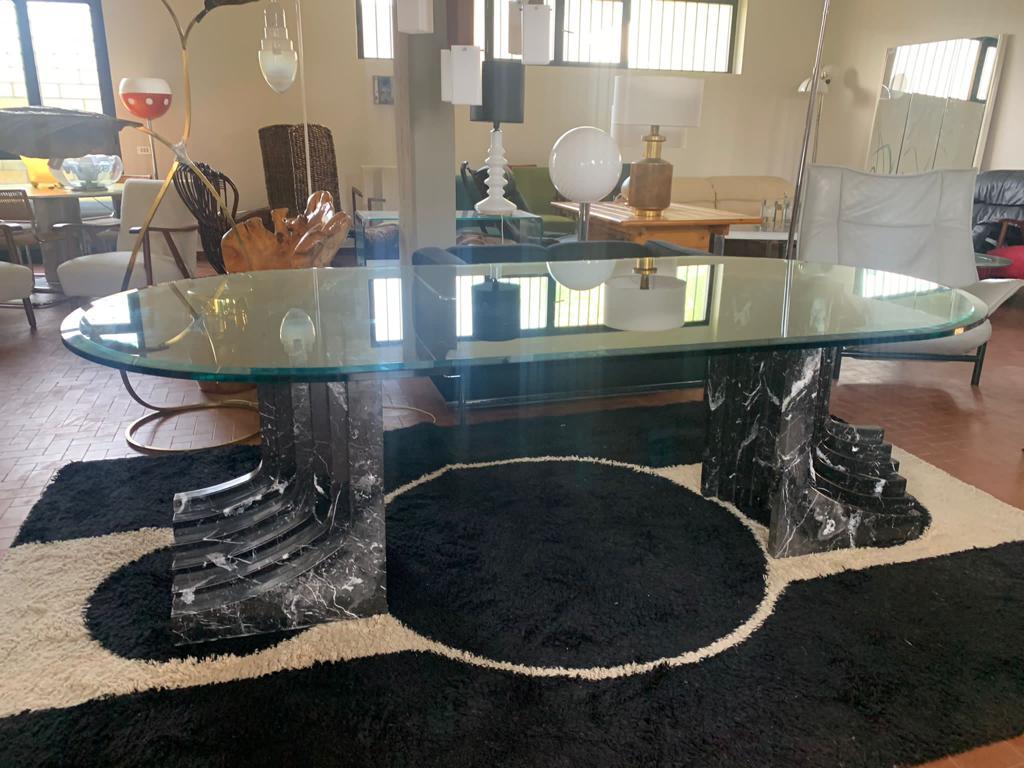 Mid-Century Modern Dinini Table by Carlo Scarpa in Black Marble and Crystal Glass  For Sale