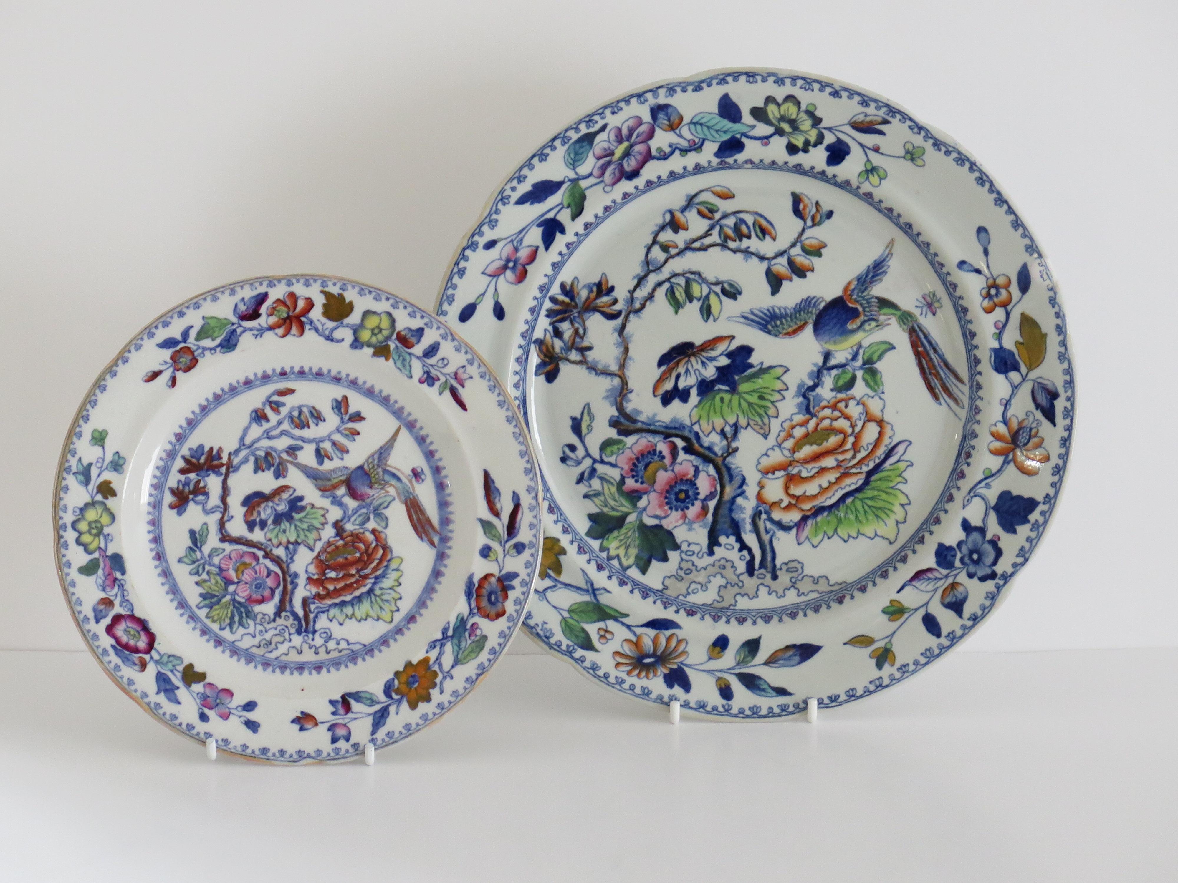 Chinoiserie Dinner and Side Plate English Ironstone in Flying Bird Ptn, 19th Century For Sale