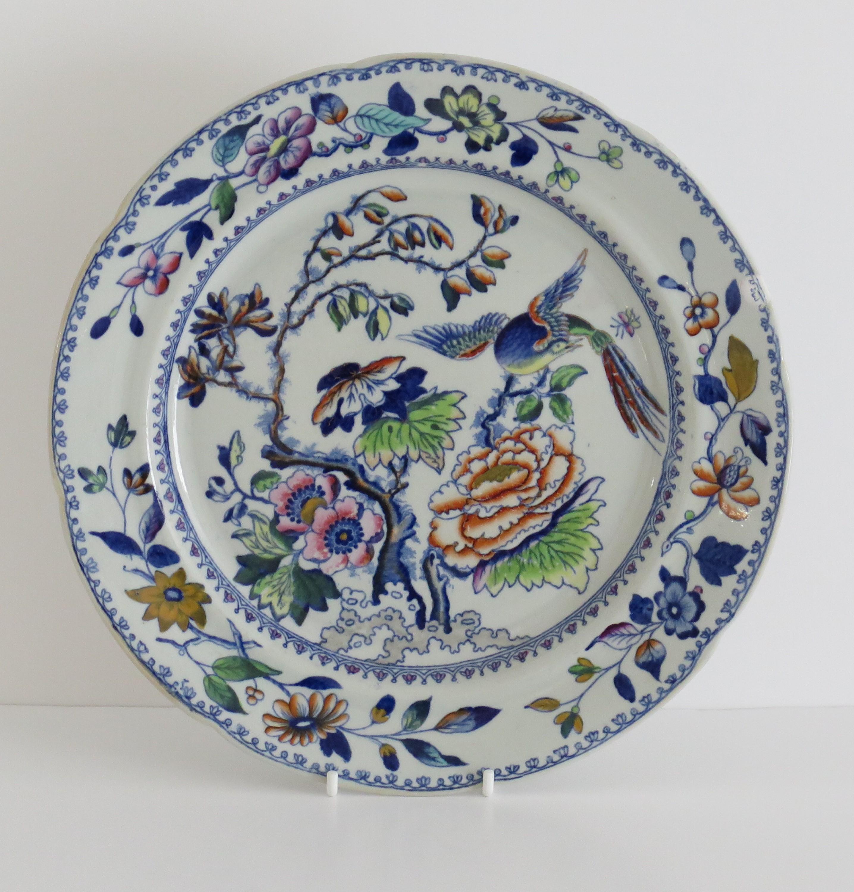 Hand-Painted Dinner and Side Plate English Ironstone in Flying Bird Ptn, 19th Century For Sale