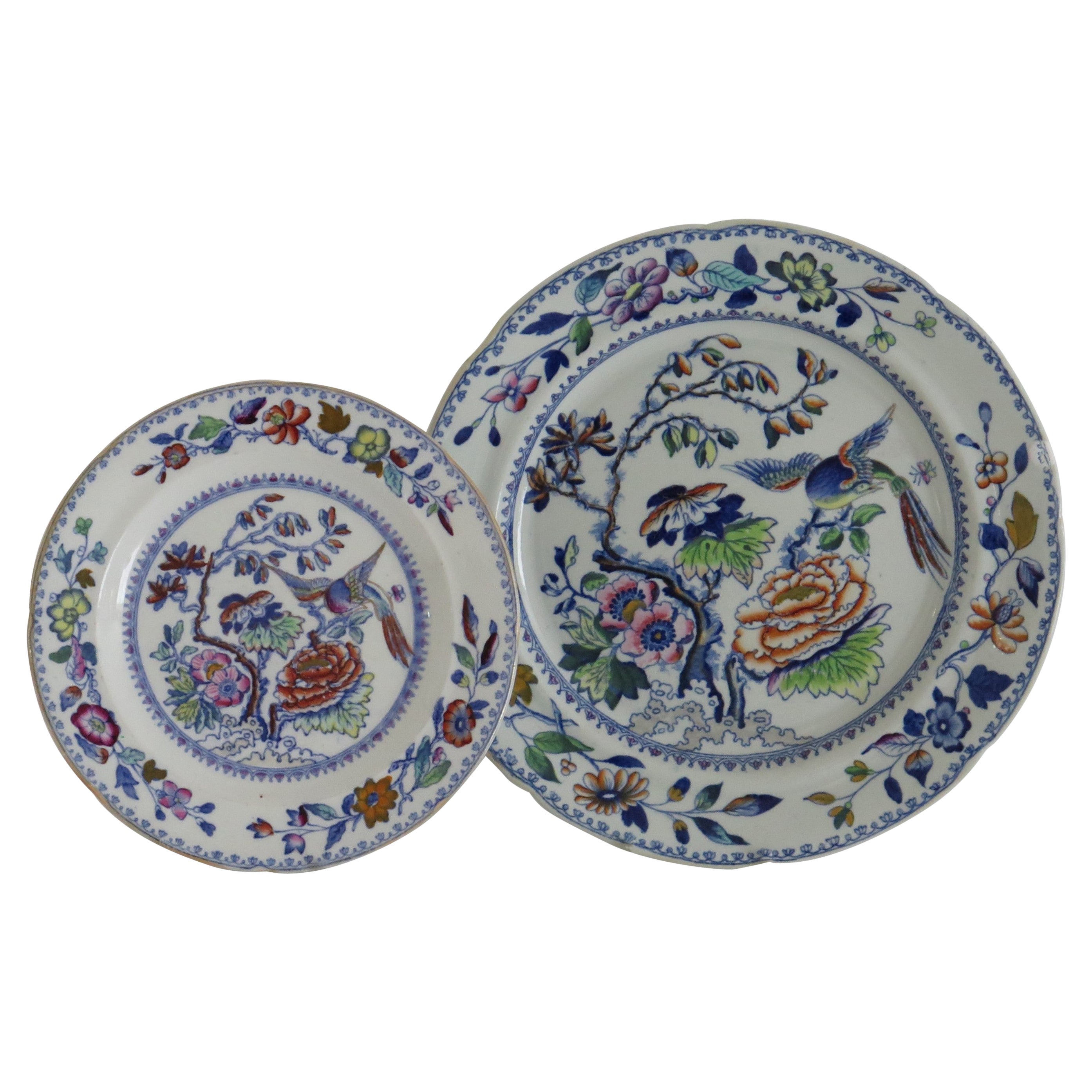 Assiette plate et assiette latérale en pierre de fer anglaise en forme d'oiseau volant, 19ème siècle
