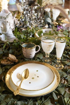 Dinner Coupe Plate White Enamel Gold Hand Painted Porcelain Made in Italy