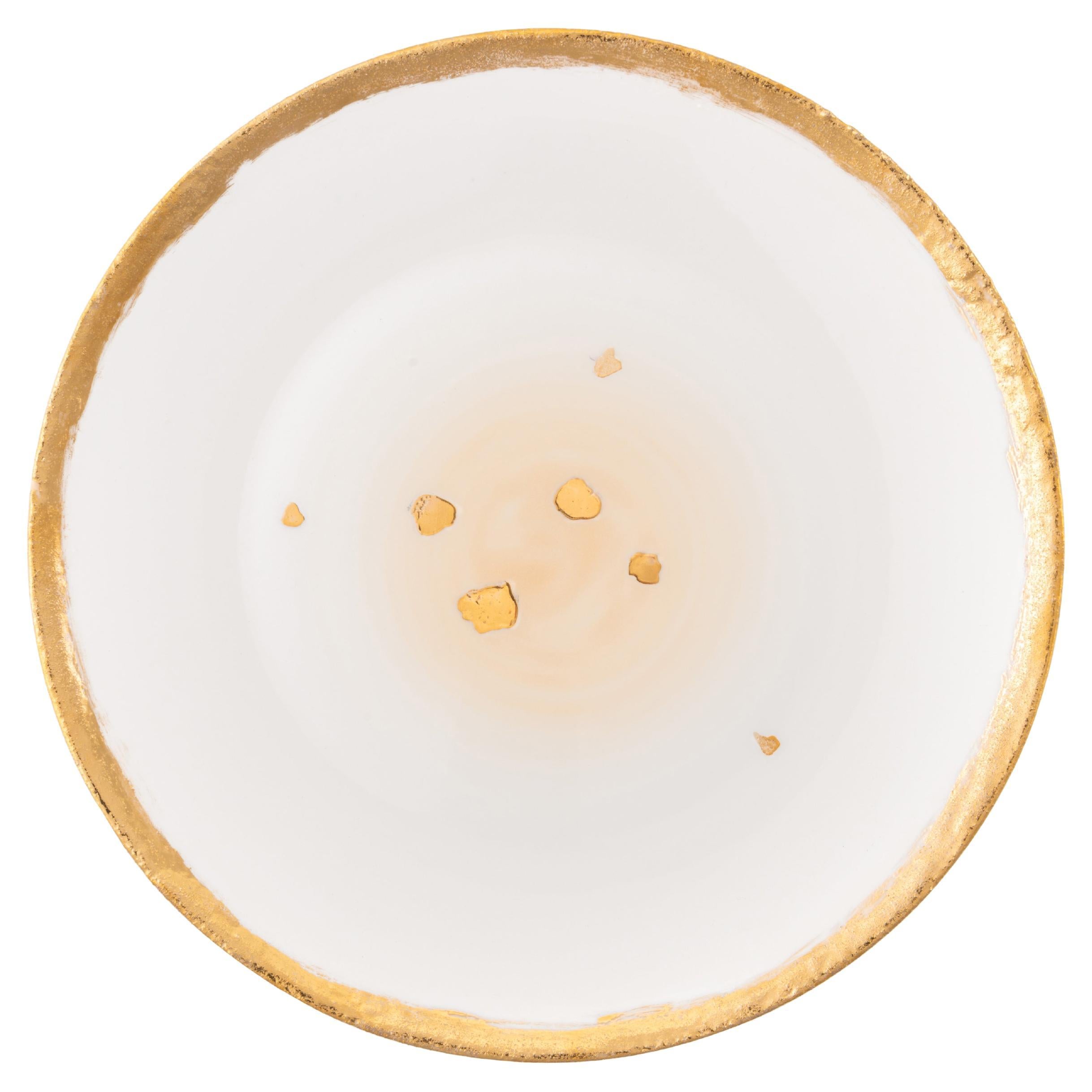 Dinner Coupe Teller Weiß Emaille Gold Handbemaltes Porzellan Made in Italy im Angebot