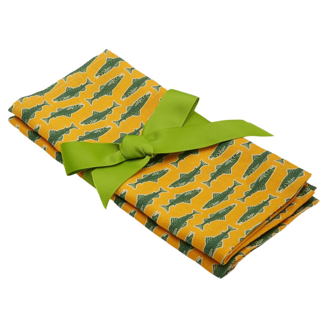 Dinner Napkins Set of 2 Como Fish Yellow Small, 100% Linen, by La DoubleJ, Italy