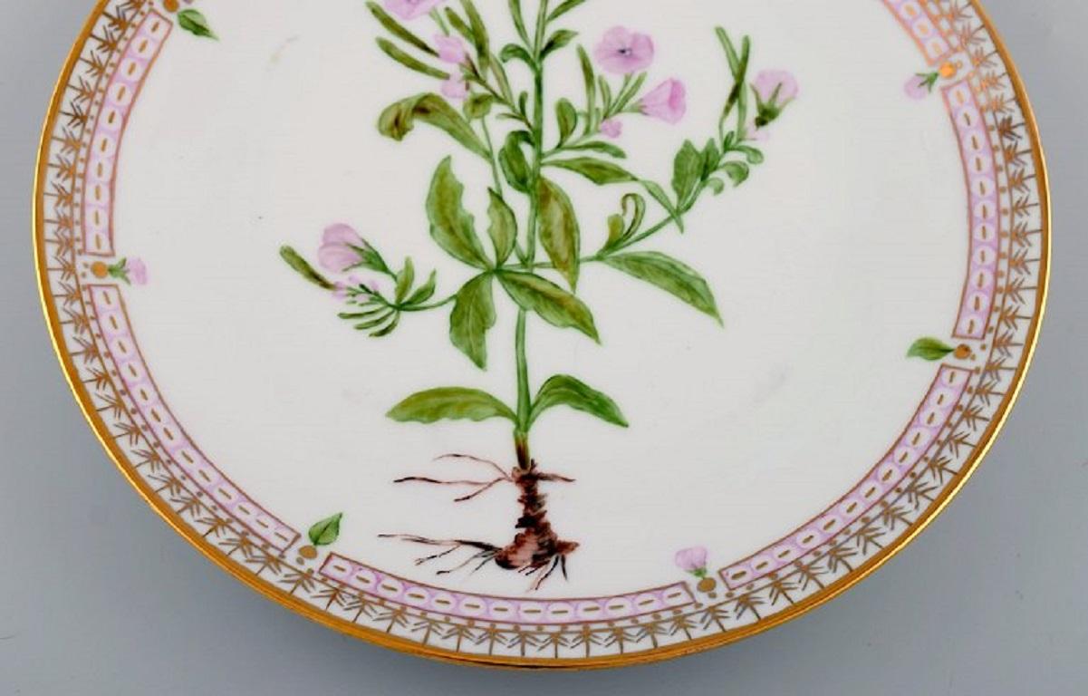 Scandinavian Dinner Plate in Flora Danica Style, Hand-Painted Flowers and Gold Decoration