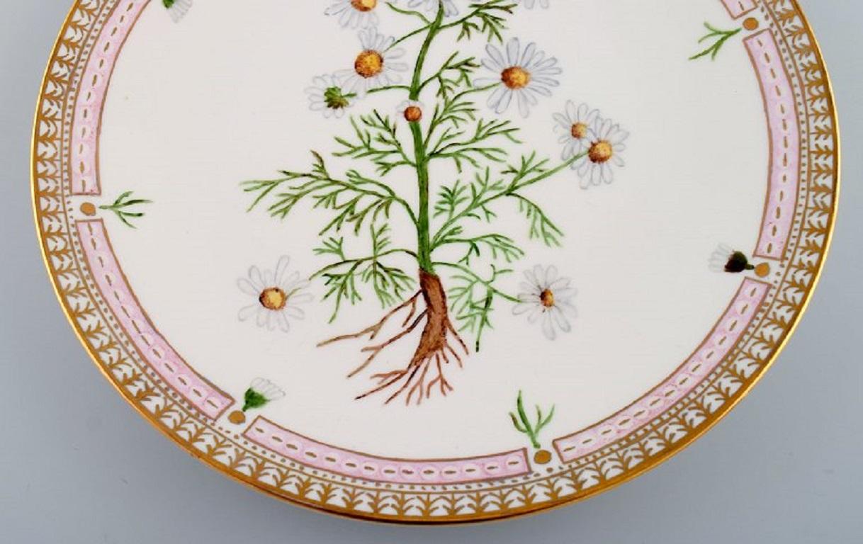 Scandinavian Dinner Plate in Flora Danica Style, Hand-Painted Flowers and Gold Decoration