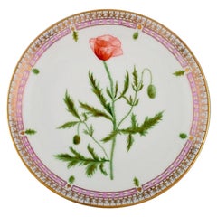 Dinner Plate in Flora Danica Style, Hand-Painted Flowers and Gold Decoration