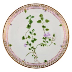 Dinner Plate in Flora Danica Style, Hand-Painted Flowers and Gold Decoration