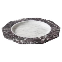Dinner Plate in Satin White Carrara and Red Levanto Marble